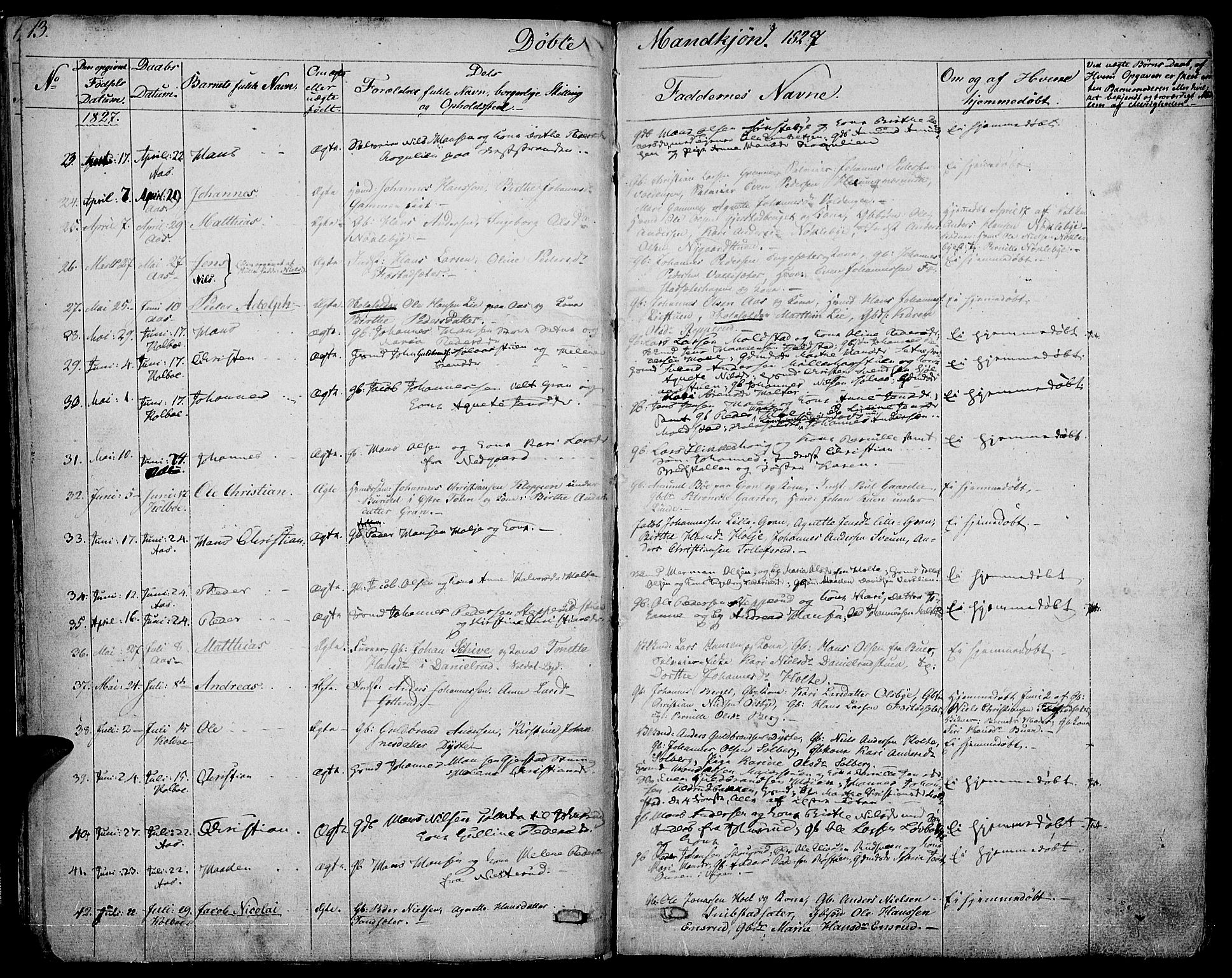 Vestre Toten prestekontor, AV/SAH-PREST-108/H/Ha/Haa/L0002: Parish register (official) no. 2, 1825-1837, p. 13