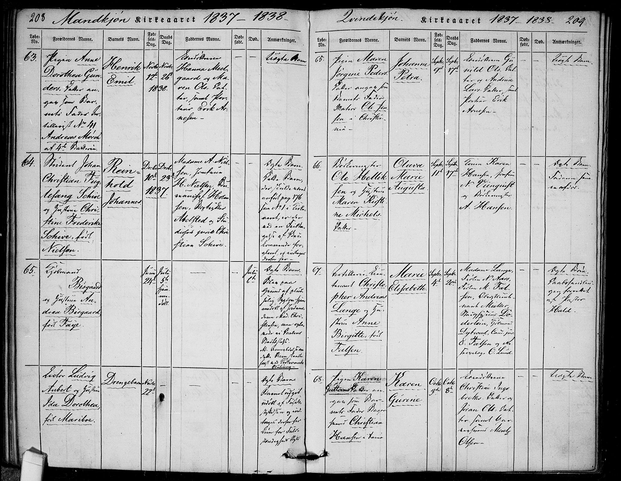 Rikshospitalet prestekontor Kirkebøker, SAO/A-10309b/F/L0002: Parish register (official) no. 2, 1832-1840, p. 208-209