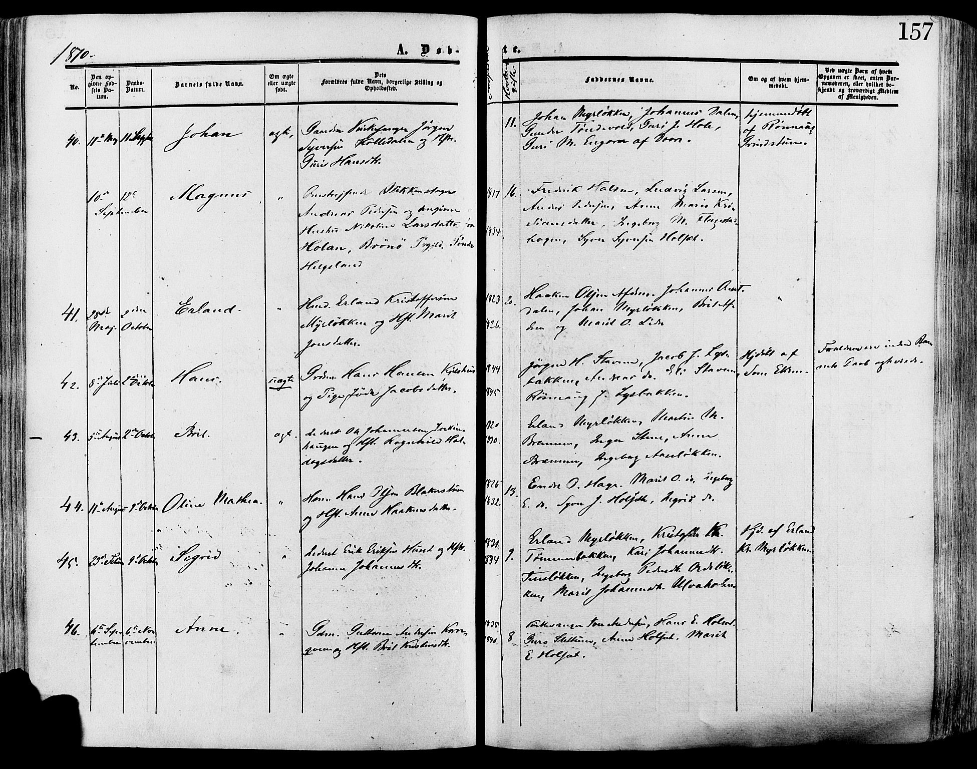 Lesja prestekontor, SAH/PREST-068/H/Ha/Haa/L0008: Parish register (official) no. 8, 1854-1880, p. 157