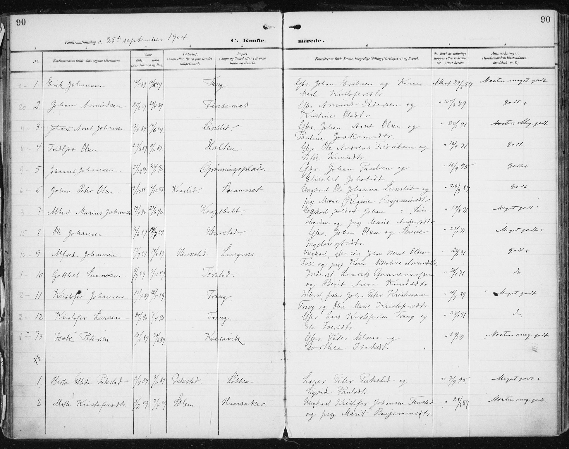 Ministerialprotokoller, klokkerbøker og fødselsregistre - Sør-Trøndelag, SAT/A-1456/646/L0616: Parish register (official) no. 646A14, 1900-1918, p. 90