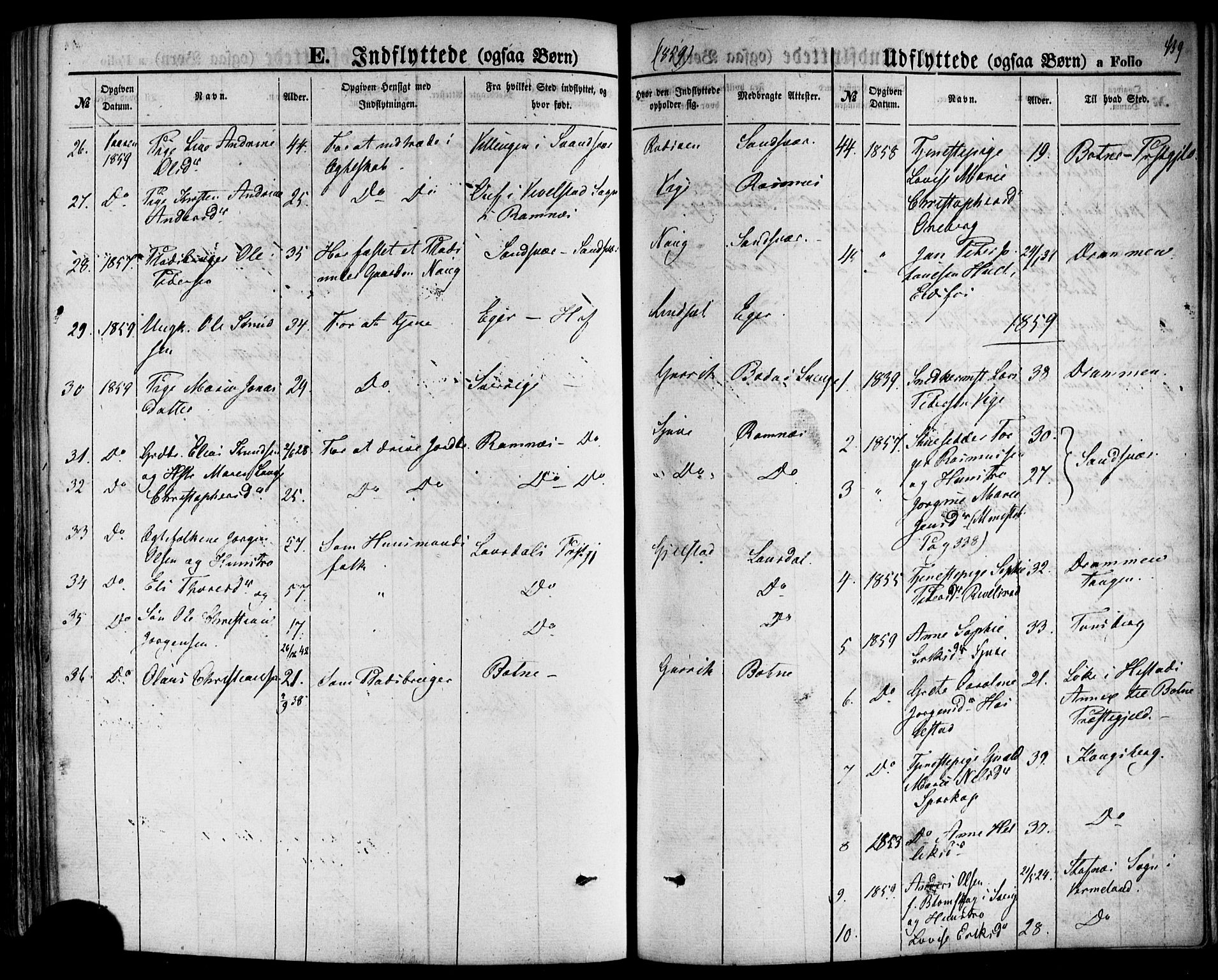 Hof kirkebøker, AV/SAKO-A-64/F/Fa/L0006: Parish register (official) no. I 6, 1851-1877, p. 439