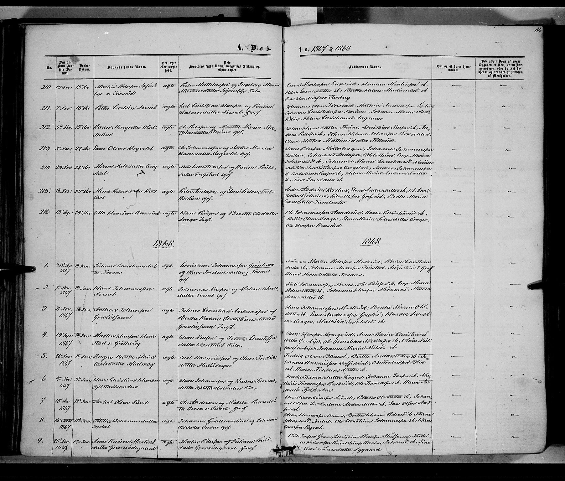Vestre Toten prestekontor, SAH/PREST-108/H/Ha/Haa/L0007: Parish register (official) no. 7, 1862-1869, p. 86