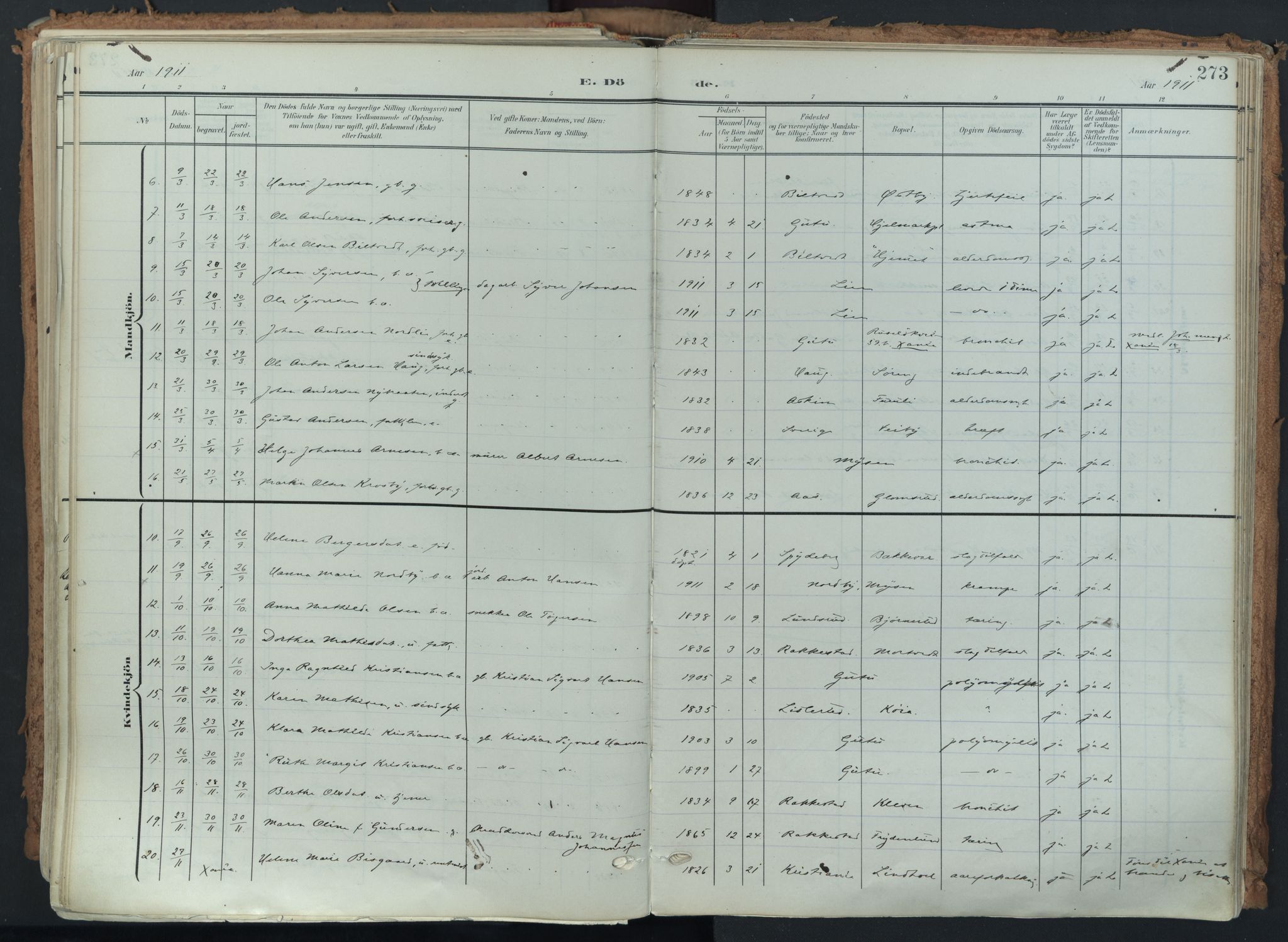 Eidsberg prestekontor Kirkebøker, AV/SAO-A-10905/F/Fa/L0014: Parish register (official) no. I 14, 1902-1919, p. 273