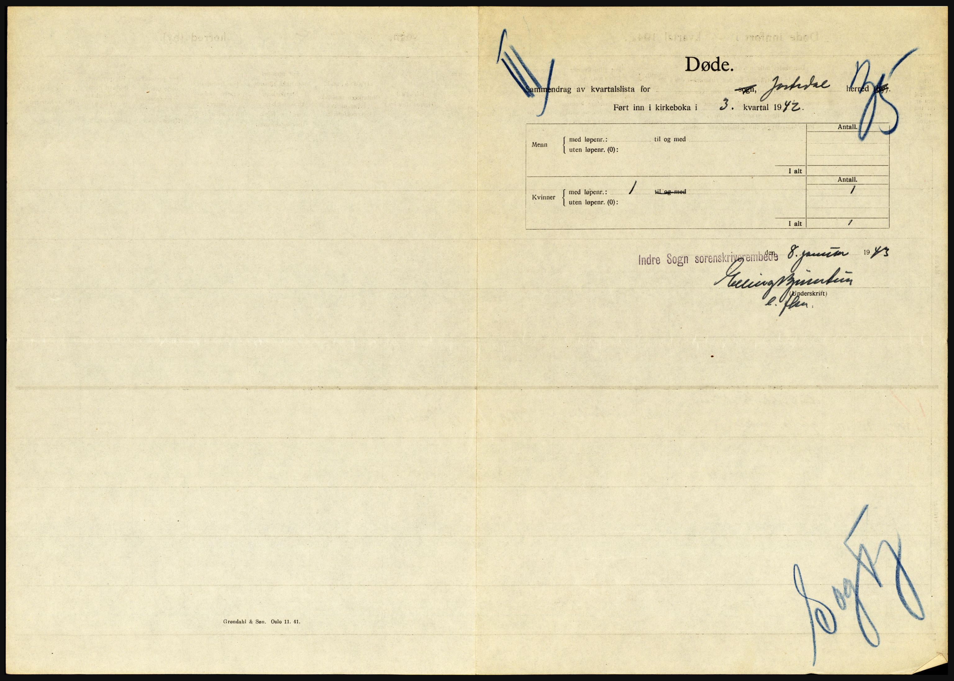 Statistisk sentralbyrå, Sosiodemografiske emner, Befolkning, AV/RA-S-2228/D/Df/Dfe/Dfeb/L0032: Sogn og Fjordane, 1942, p. 239