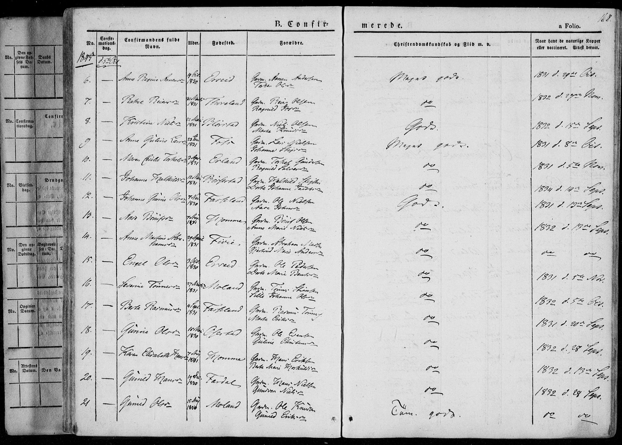 Sør-Audnedal sokneprestkontor, AV/SAK-1111-0039/F/Fa/Fab/L0006: Parish register (official) no. A 6, 1829-1855, p. 168