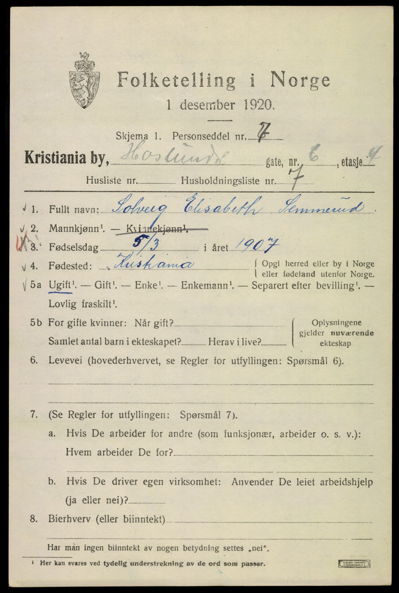 SAO, 1920 census for Kristiania, 1920, p. 272411