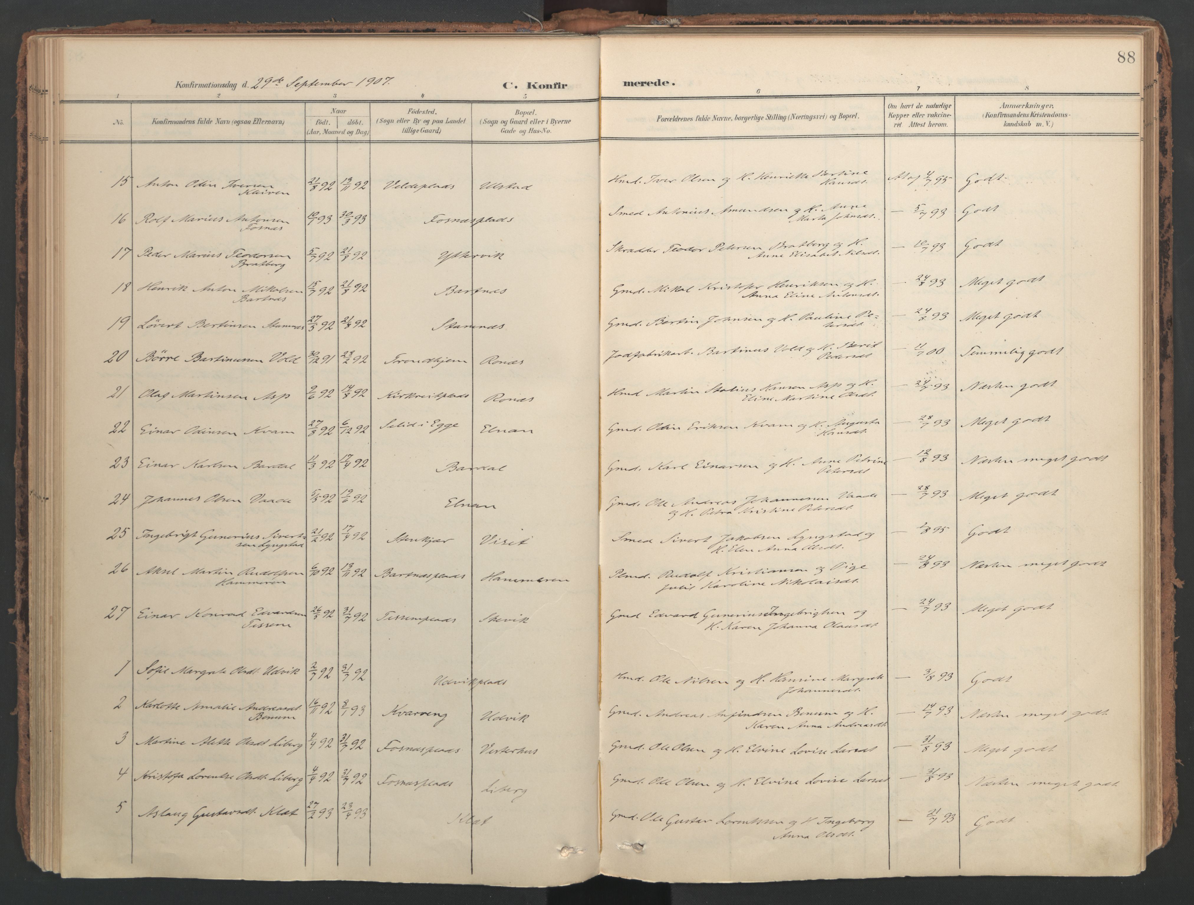 Ministerialprotokoller, klokkerbøker og fødselsregistre - Nord-Trøndelag, SAT/A-1458/741/L0397: Parish register (official) no. 741A11, 1901-1911, p. 88