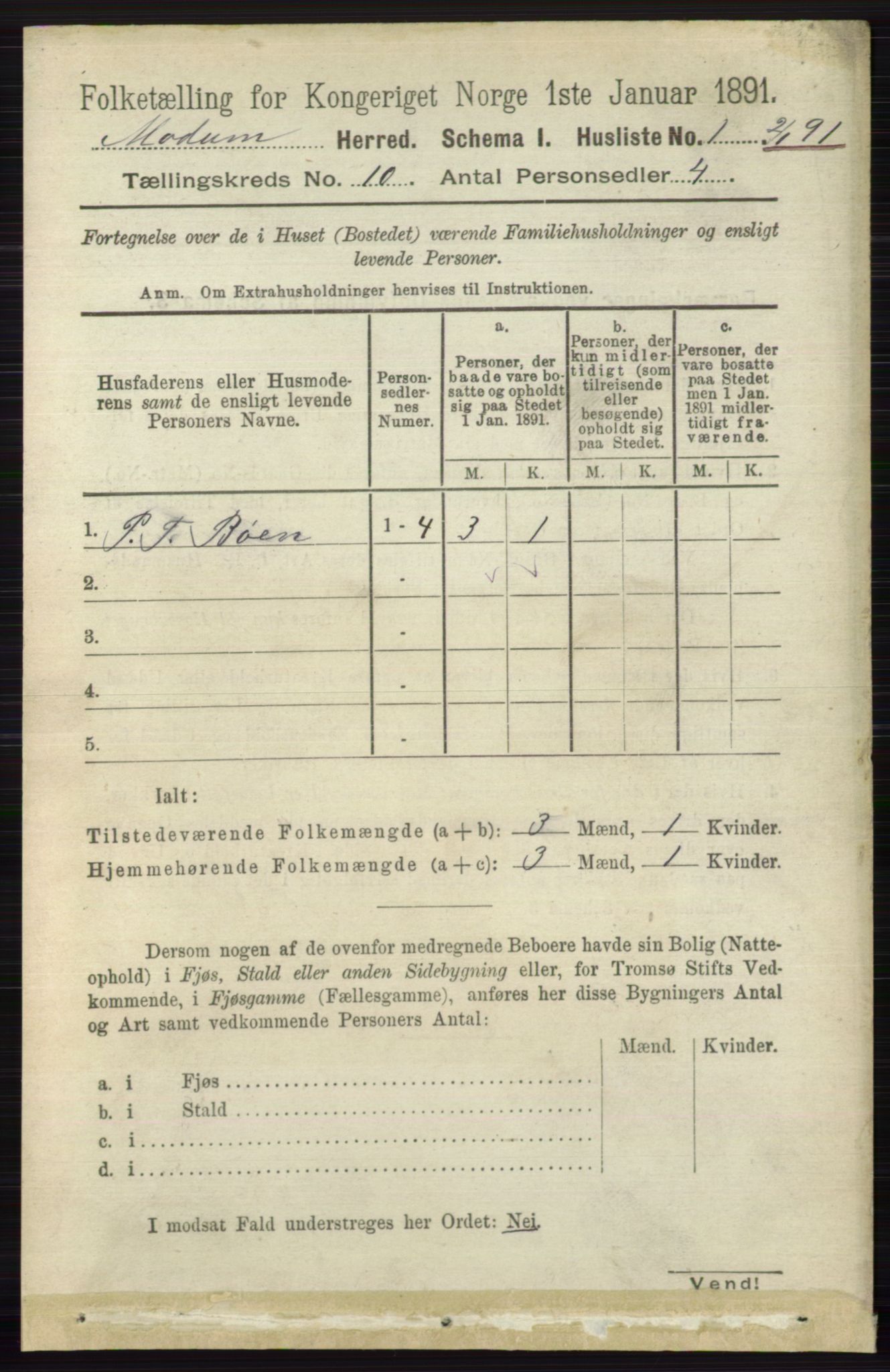 RA, 1891 census for 0623 Modum, 1891, p. 3949