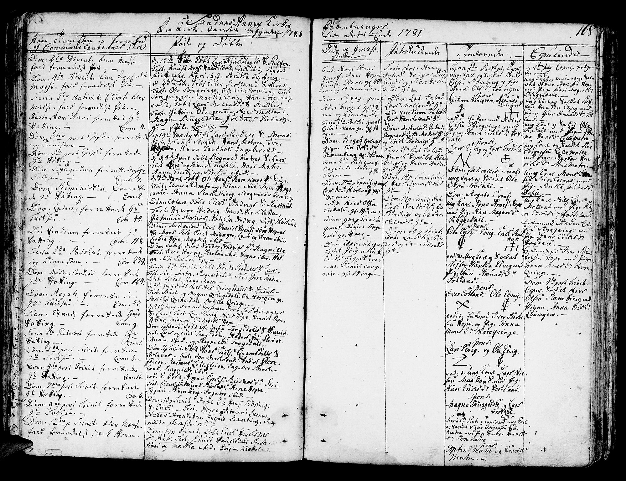 Lindås Sokneprestembete, AV/SAB-A-76701/H/Haa/Haaa/L0004: Parish register (official) no. A 4, 1764-1791, p. 168