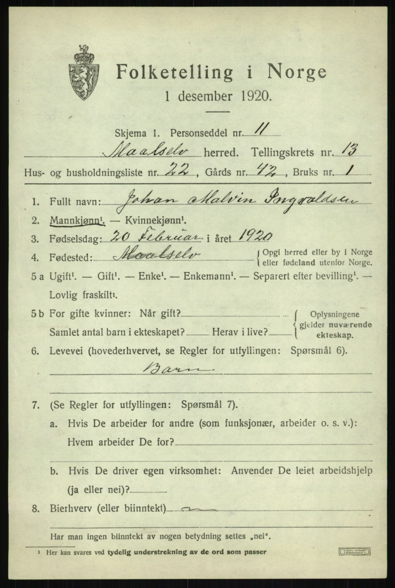 SATØ, 1920 census for Målselv, 1920, p. 6999