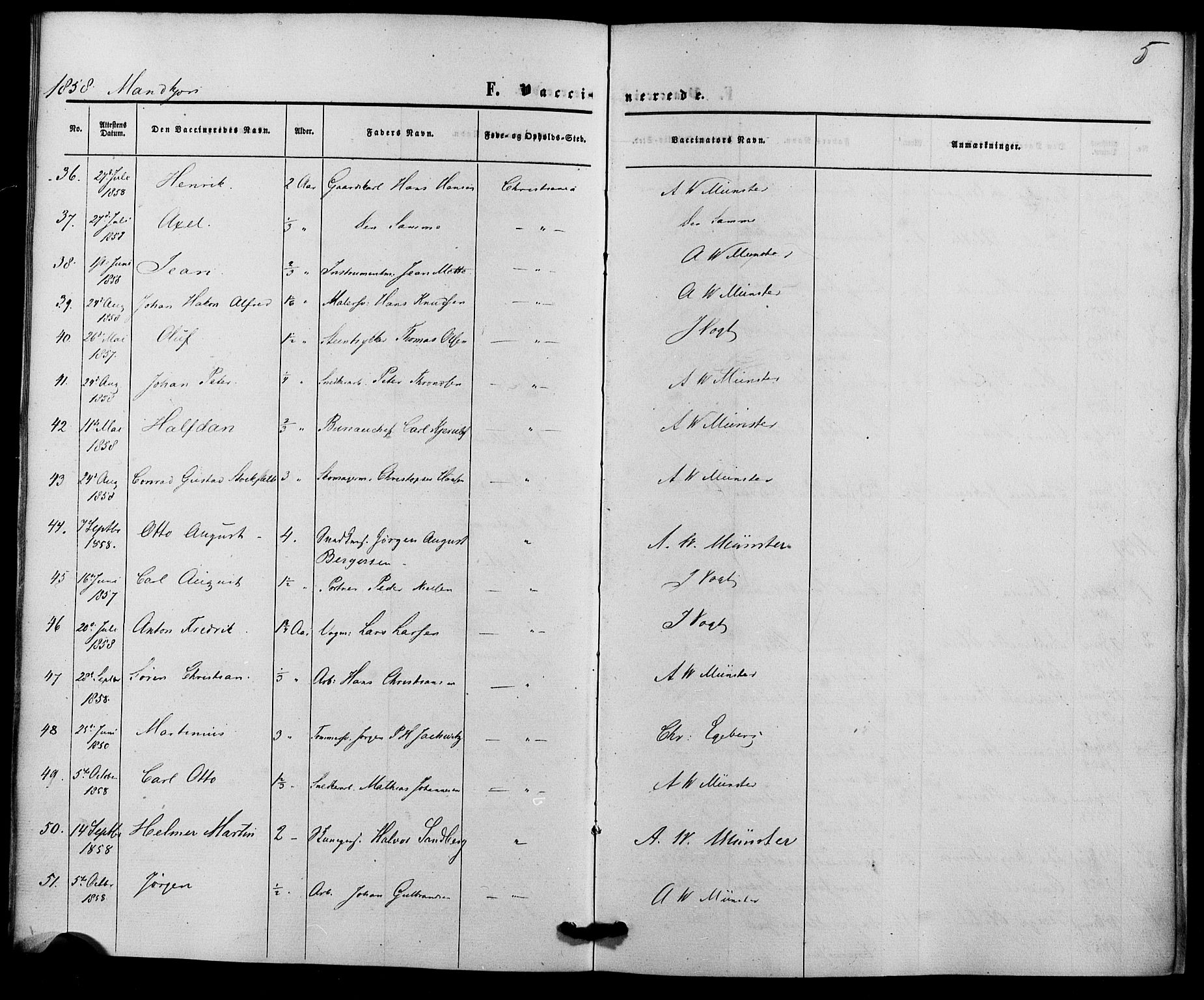 Trefoldighet prestekontor Kirkebøker, AV/SAO-A-10882/F/Fh/L0001: Vaccination register no. 1, 1857-1867, p. 5