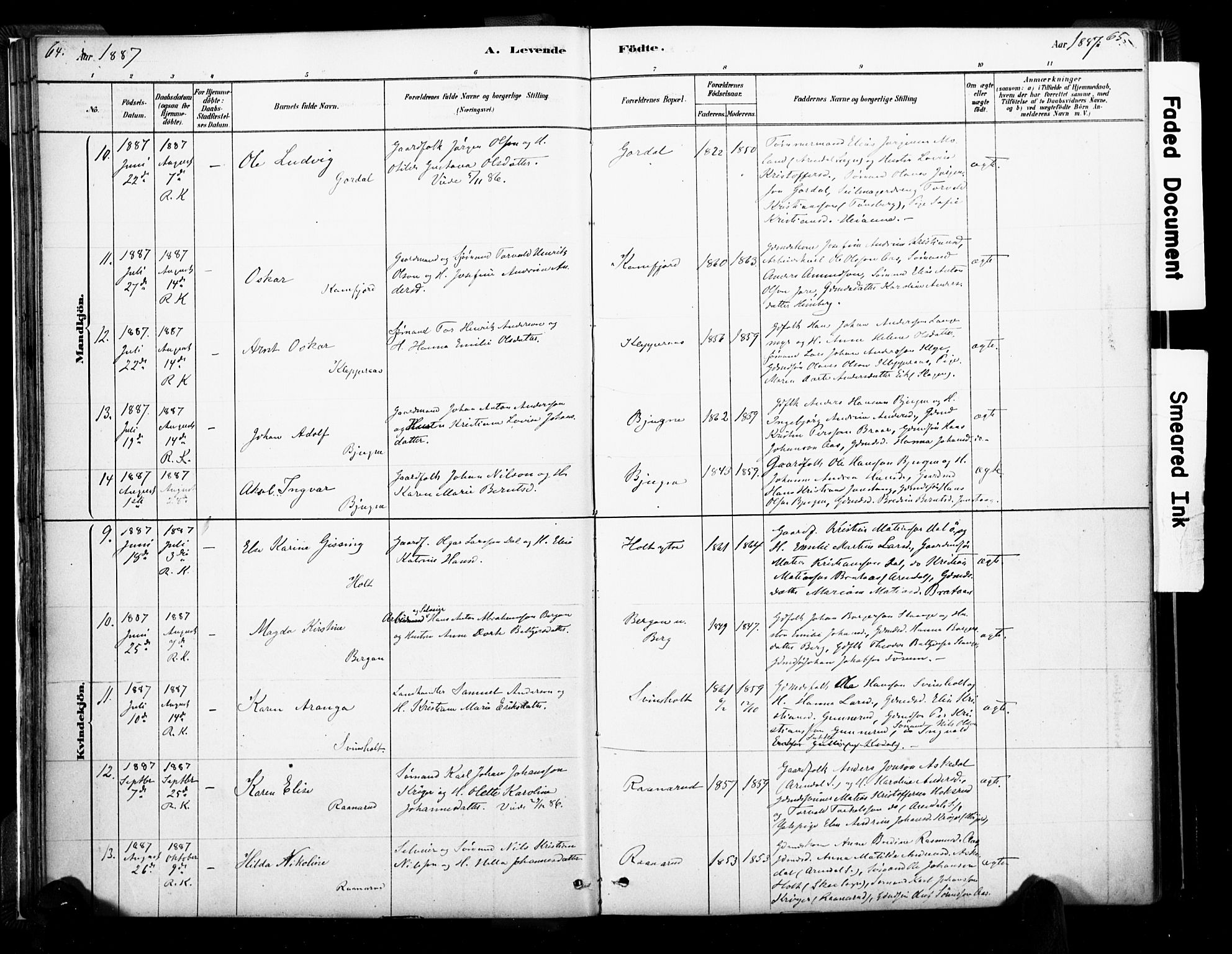 Ramnes kirkebøker, AV/SAKO-A-314/F/Fa/L0007: Parish register (official) no. I 7, 1878-1895, p. 64-65