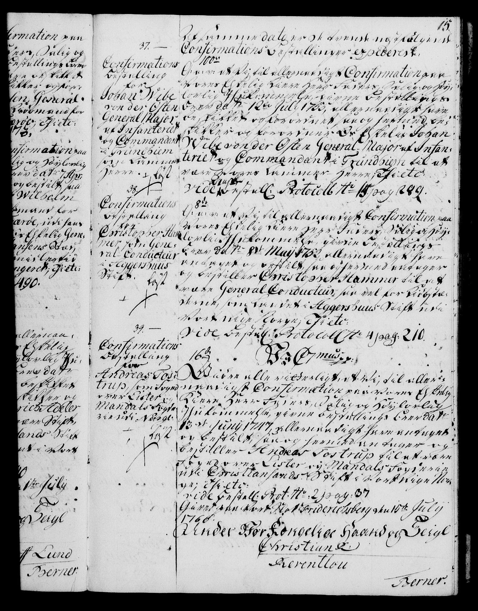 Rentekammeret, Kammerkanselliet, RA/EA-3111/G/Gg/Ggg/L0003: Norsk konfirmasjonsbestallingsprotokoll med register (merket RK 53.33), 1766-1772, p. 15