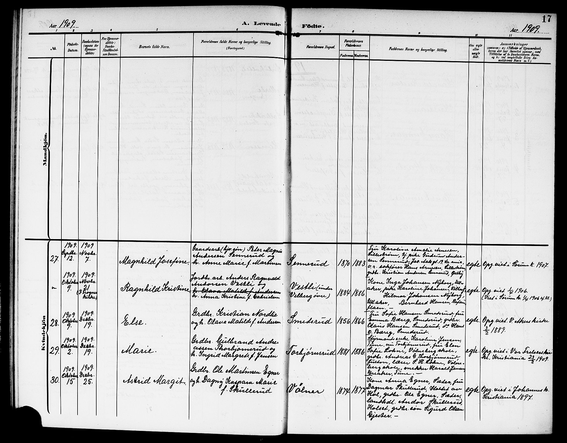 Sørum prestekontor Kirkebøker, AV/SAO-A-10303/G/Ga/L0007: Parish register (copy) no. I 7, 1907-1917, p. 17