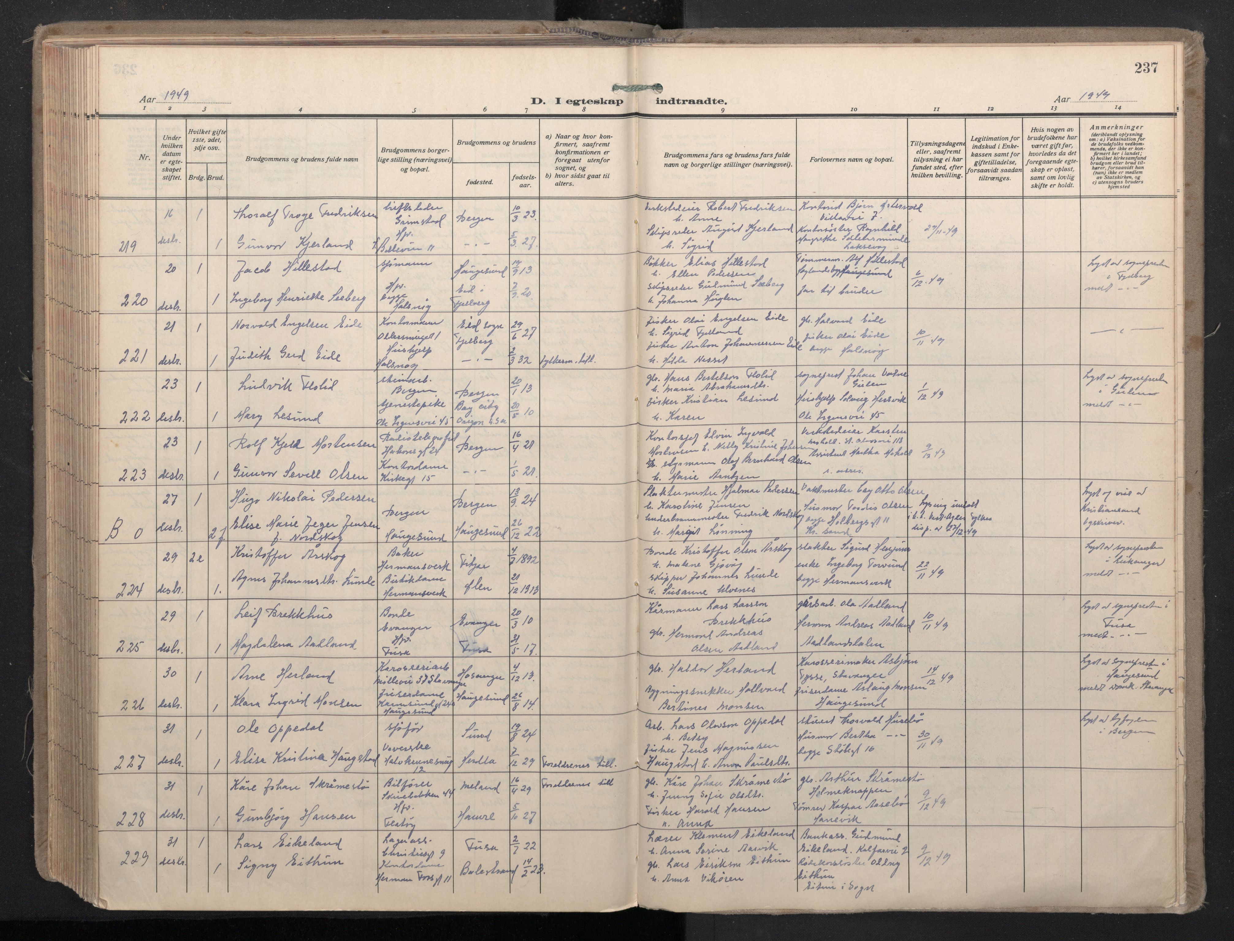Domkirken sokneprestembete, AV/SAB-A-74801/H/Haa: Parish register (official) no. D 7, 1937-1950, p. 236b-237a