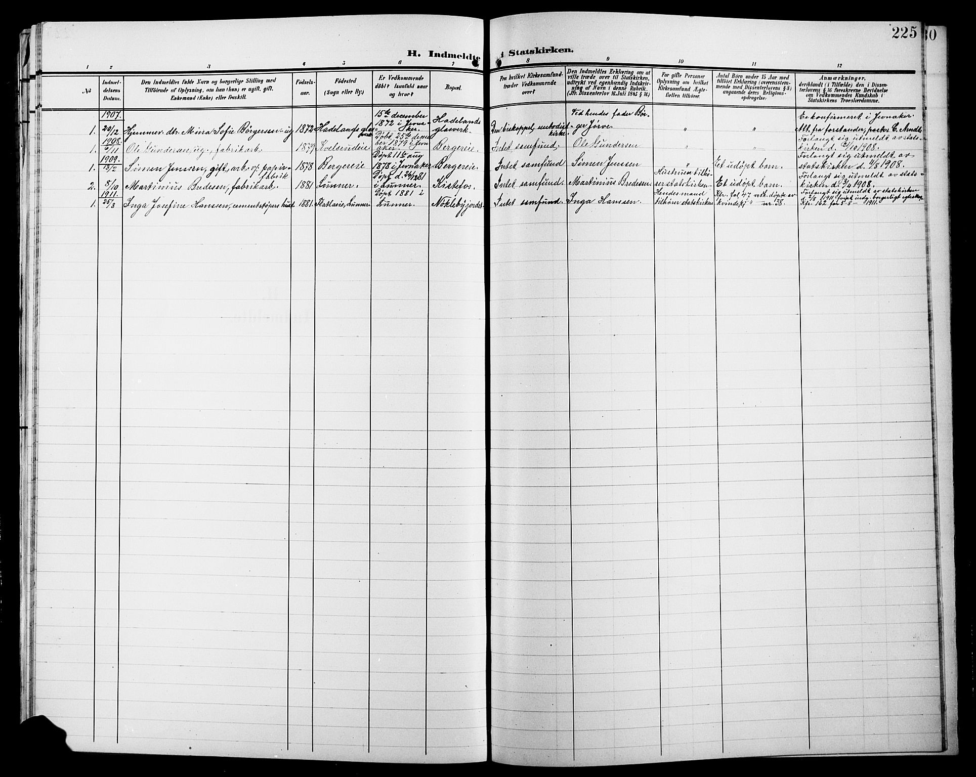 Jevnaker prestekontor, AV/SAH-PREST-116/H/Ha/Hab/L0004: Parish register (copy) no. 4, 1907-1918, p. 225