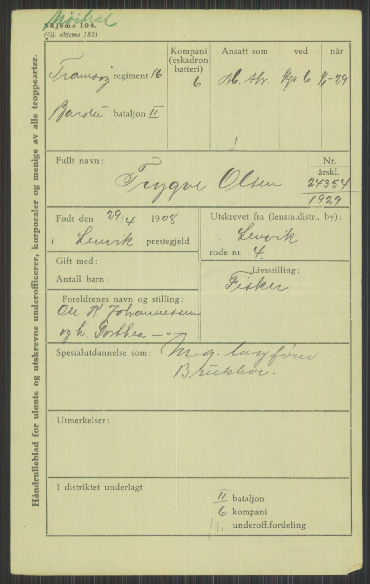 Forsvaret, Troms infanteriregiment nr. 16, AV/RA-RAFA-3146/P/Pa/L0013/0004: Rulleblad / Rulleblad for regimentets menige mannskaper, årsklasse 1929, 1929, p. 999