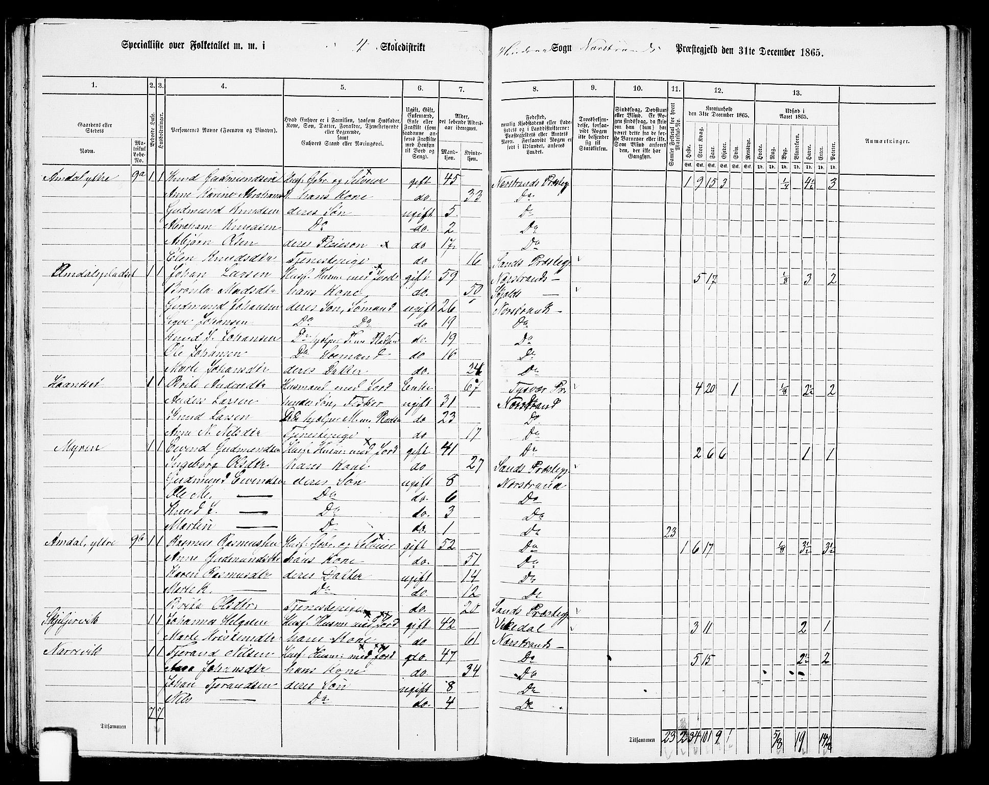 RA, 1865 census for Nedstrand, 1865, p. 57