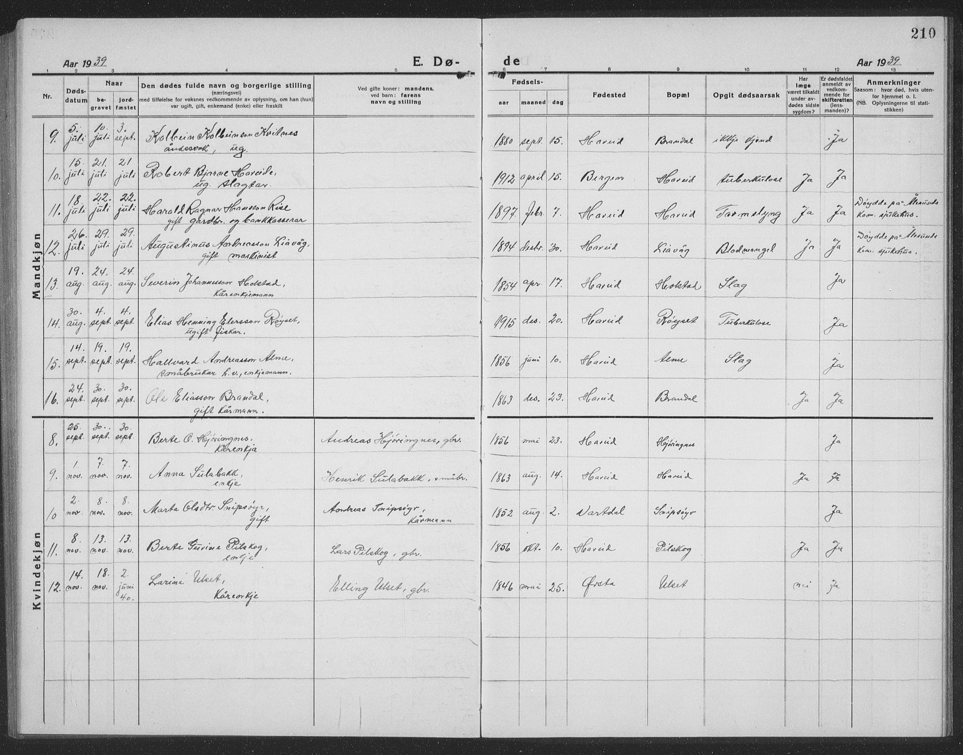 Ministerialprotokoller, klokkerbøker og fødselsregistre - Møre og Romsdal, AV/SAT-A-1454/510/L0127: Parish register (copy) no. 510C04, 1923-1939, p. 210