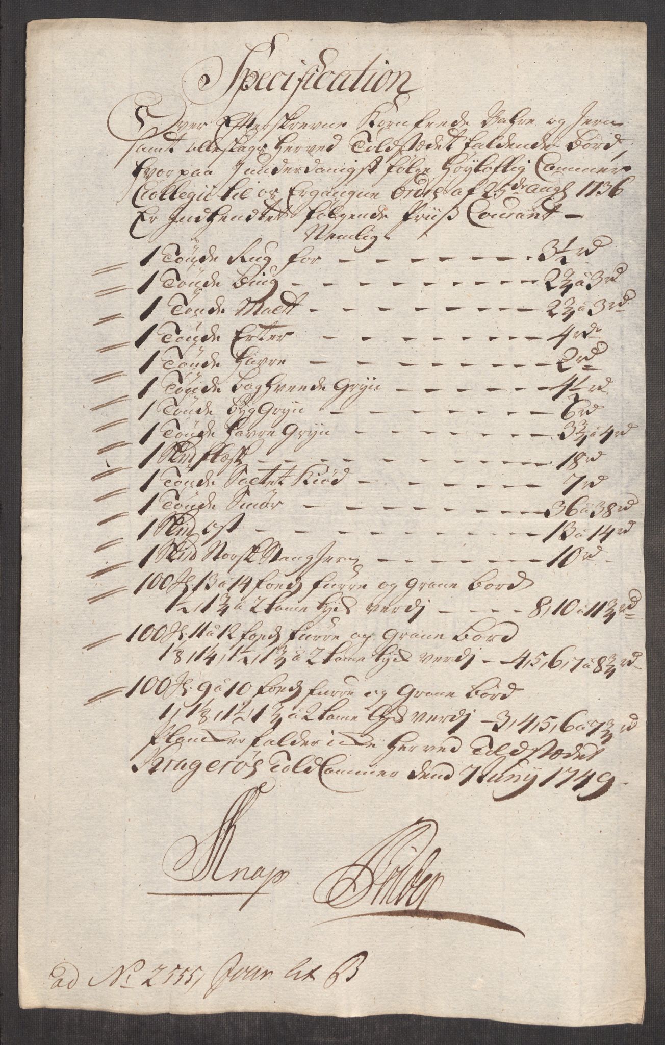 Rentekammeret inntil 1814, Realistisk ordnet avdeling, AV/RA-EA-4070/Oe/L0004: [Ø1]: Priskuranter, 1749-1752, p. 122