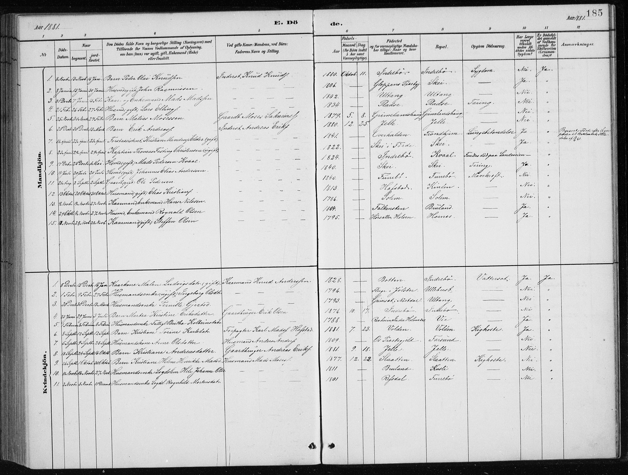 Førde sokneprestembete, SAB/A-79901/H/Hab/Haba/L0002: Parish register (copy) no. A 2, 1881-1898, p. 185