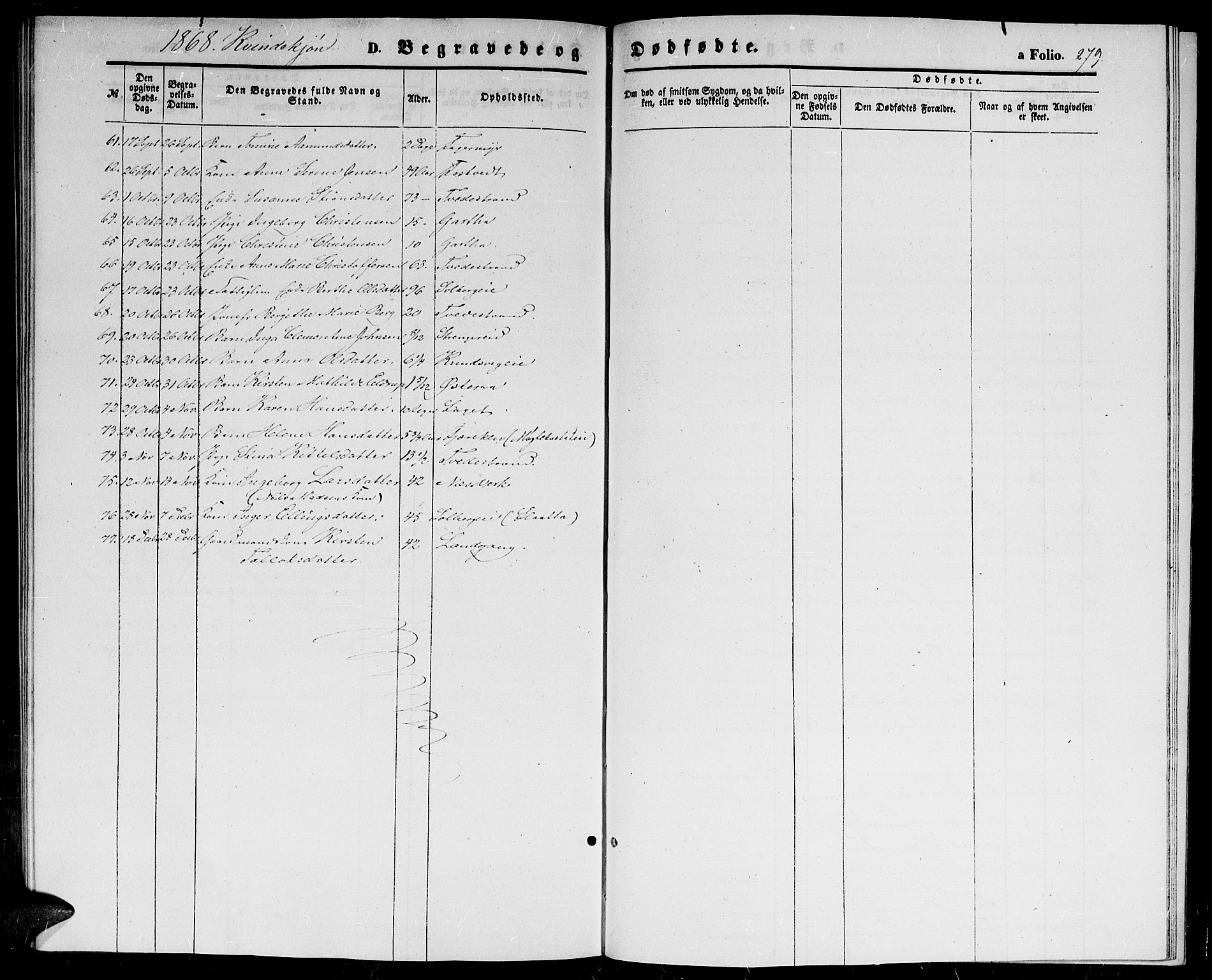 Holt sokneprestkontor, AV/SAK-1111-0021/F/Fb/L0008: Parish register (copy) no. B 8, 1858-1871, p. 279