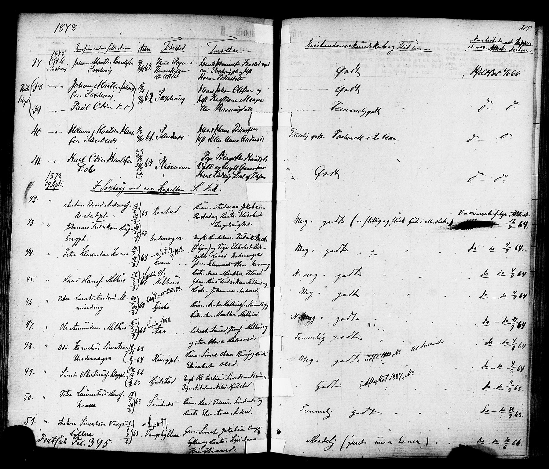 Ministerialprotokoller, klokkerbøker og fødselsregistre - Nord-Trøndelag, AV/SAT-A-1458/730/L0284: Parish register (official) no. 730A09, 1866-1878, p. 215