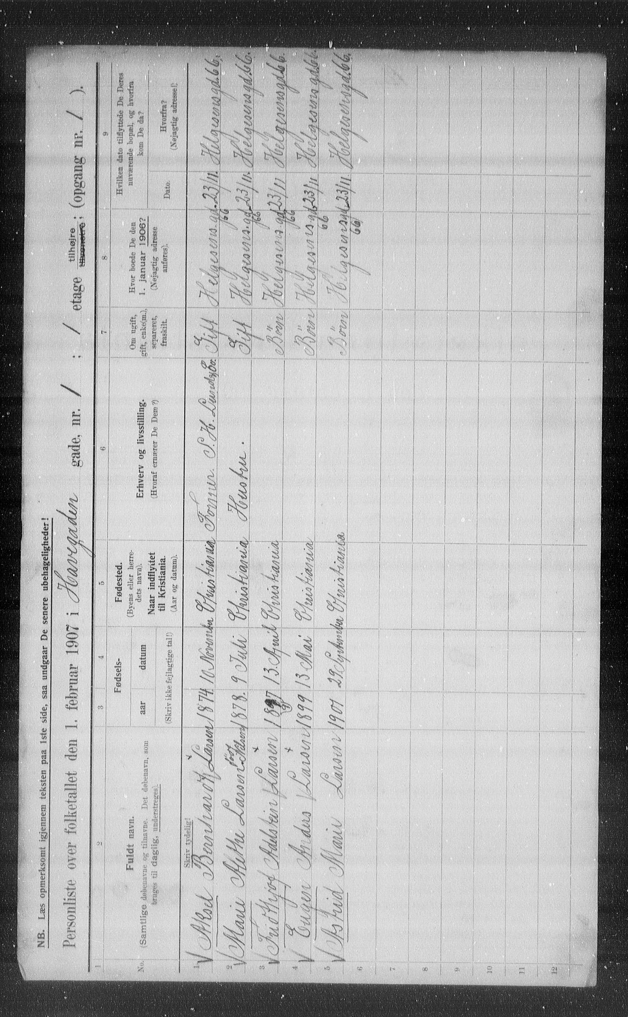 OBA, Municipal Census 1907 for Kristiania, 1907, p. 17084