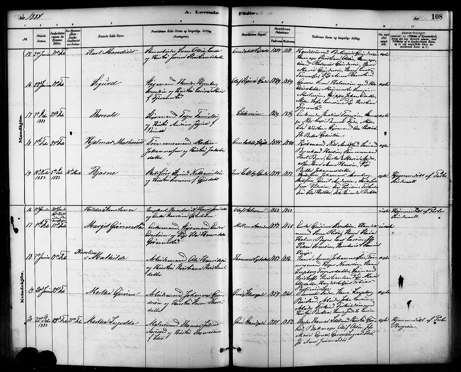 Domkirken sokneprestkontor, AV/SAST-A-101812/001/30/30BB/L0015: Parish register (copy) no. B 15, 1880-1891, p. 108