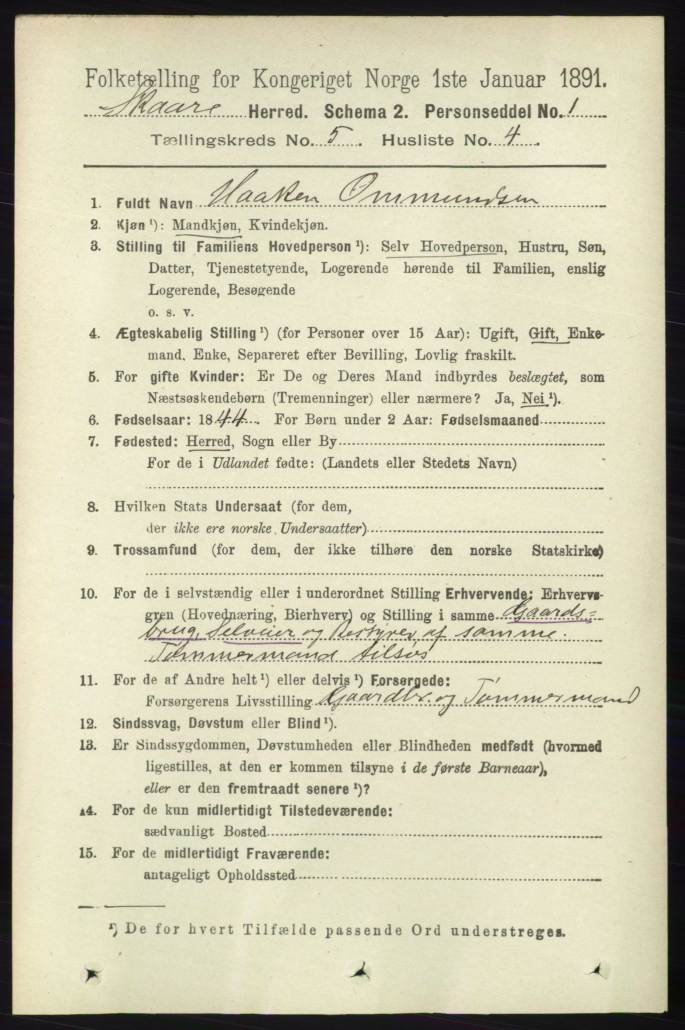 RA, 1891 census for 1153 Skåre, 1891, p. 2174