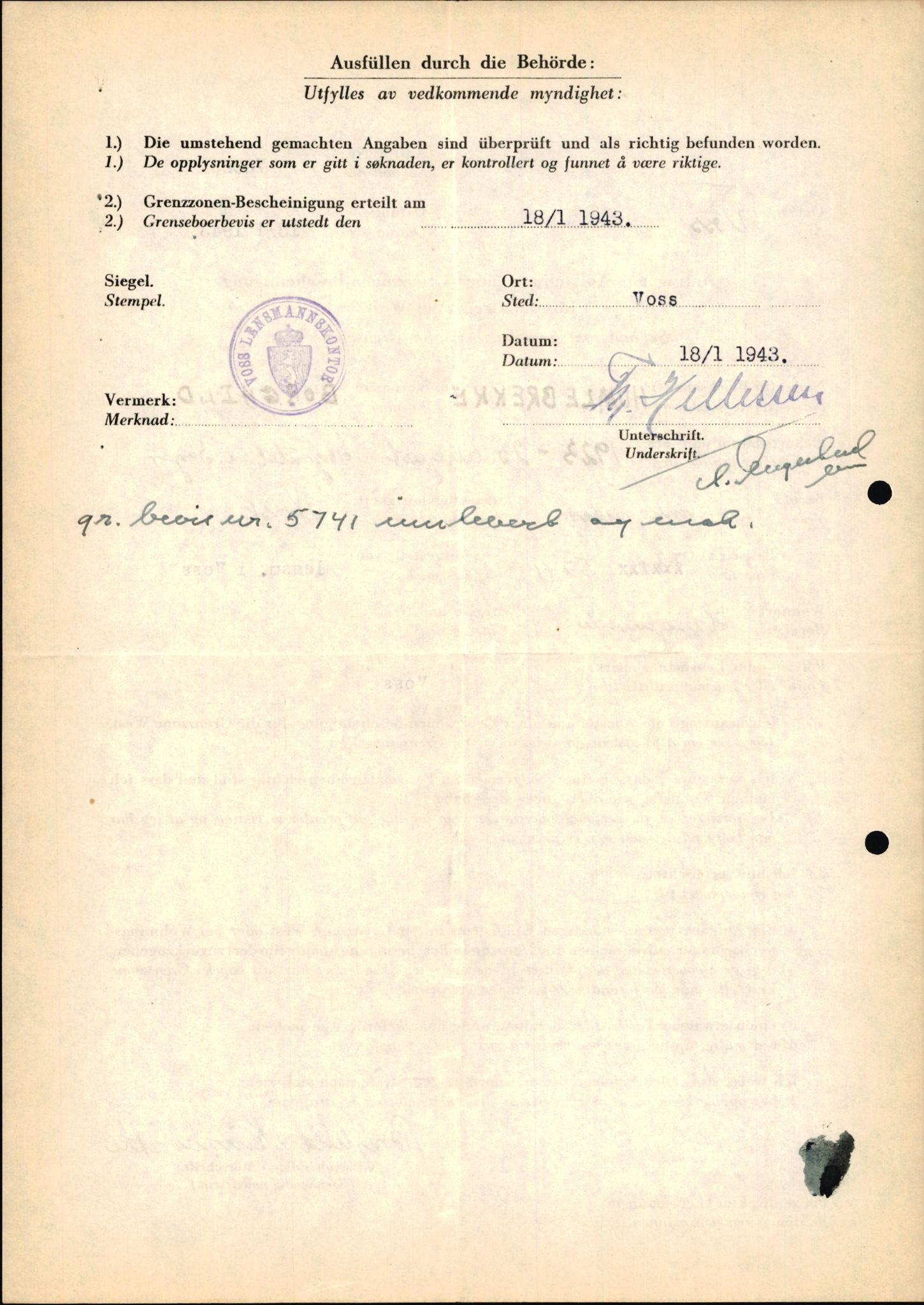 Lensmannen i Voss, AV/SAB-A-35801/0026/L0010: Søknader om grensebuarbevis, 7301 - 8200, 1940-1945, p. 4