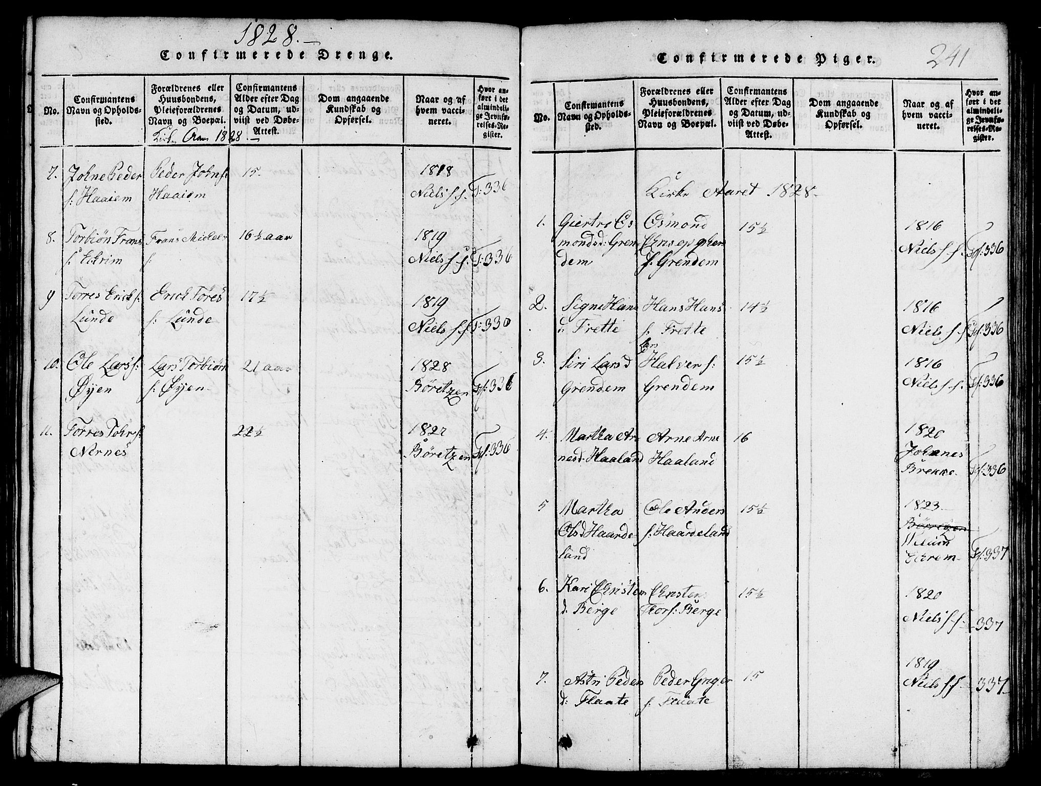 Etne sokneprestembete, SAB/A-75001/H/Hab: Parish register (copy) no. C 1, 1816-1841, p. 241