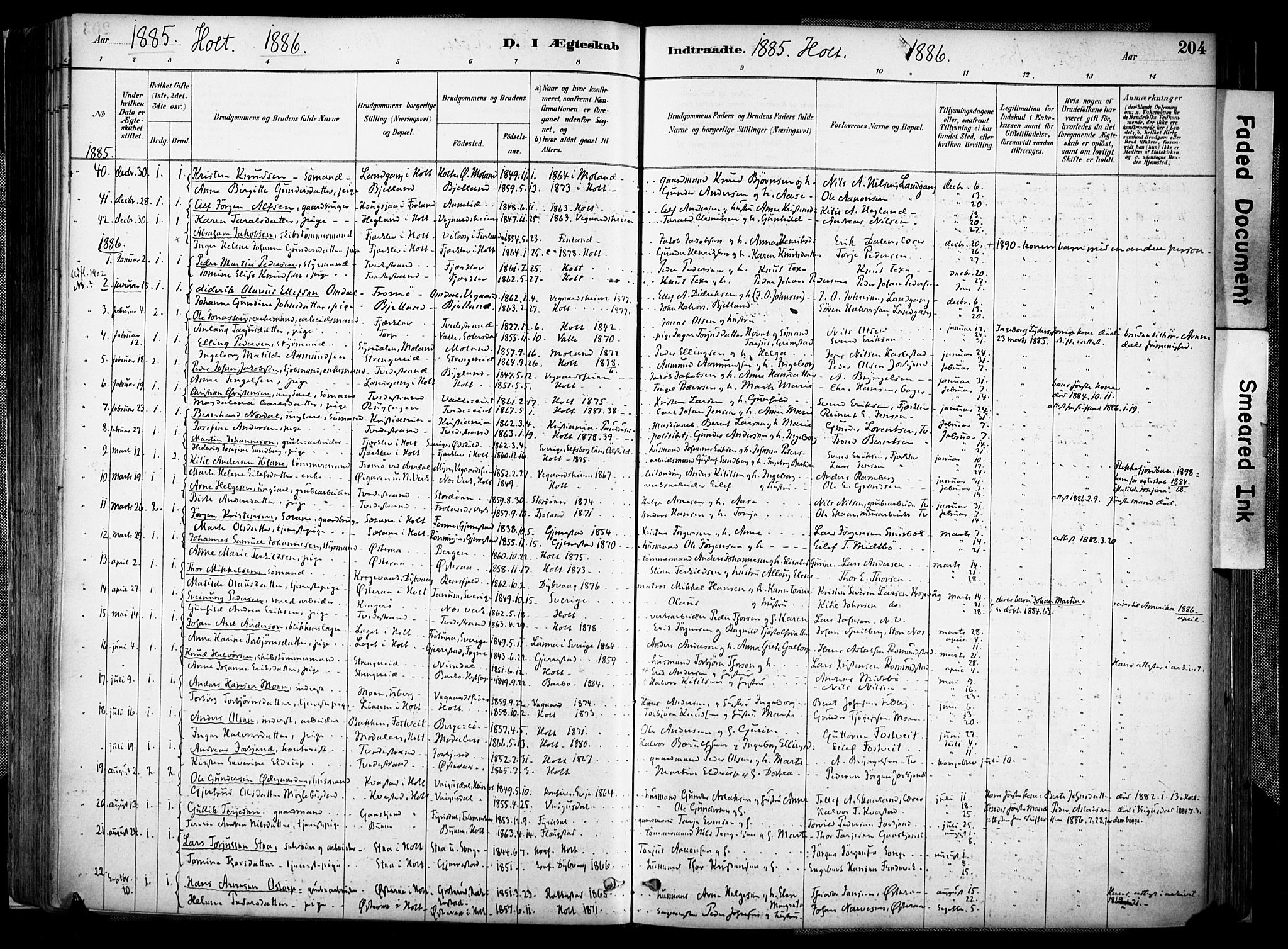 Holt sokneprestkontor, AV/SAK-1111-0021/F/Fa/L0012: Parish register (official) no. A 12, 1885-1907, p. 204