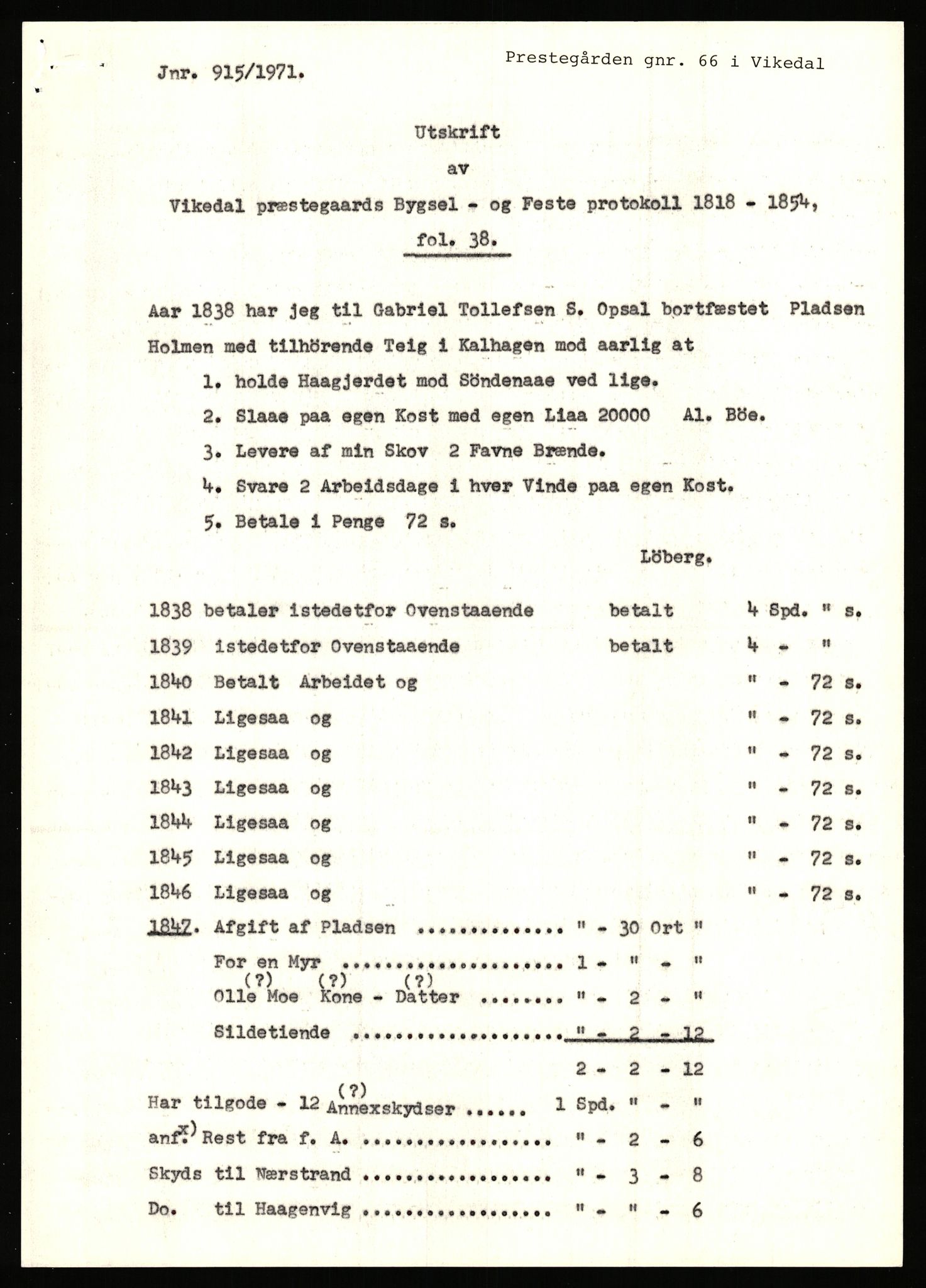 Statsarkivet i Stavanger, AV/SAST-A-101971/03/Y/Yj/L0067: Avskrifter sortert etter gårdsnavn: Prestegården i Vikedal - Refsland, 1750-1930, p. 6