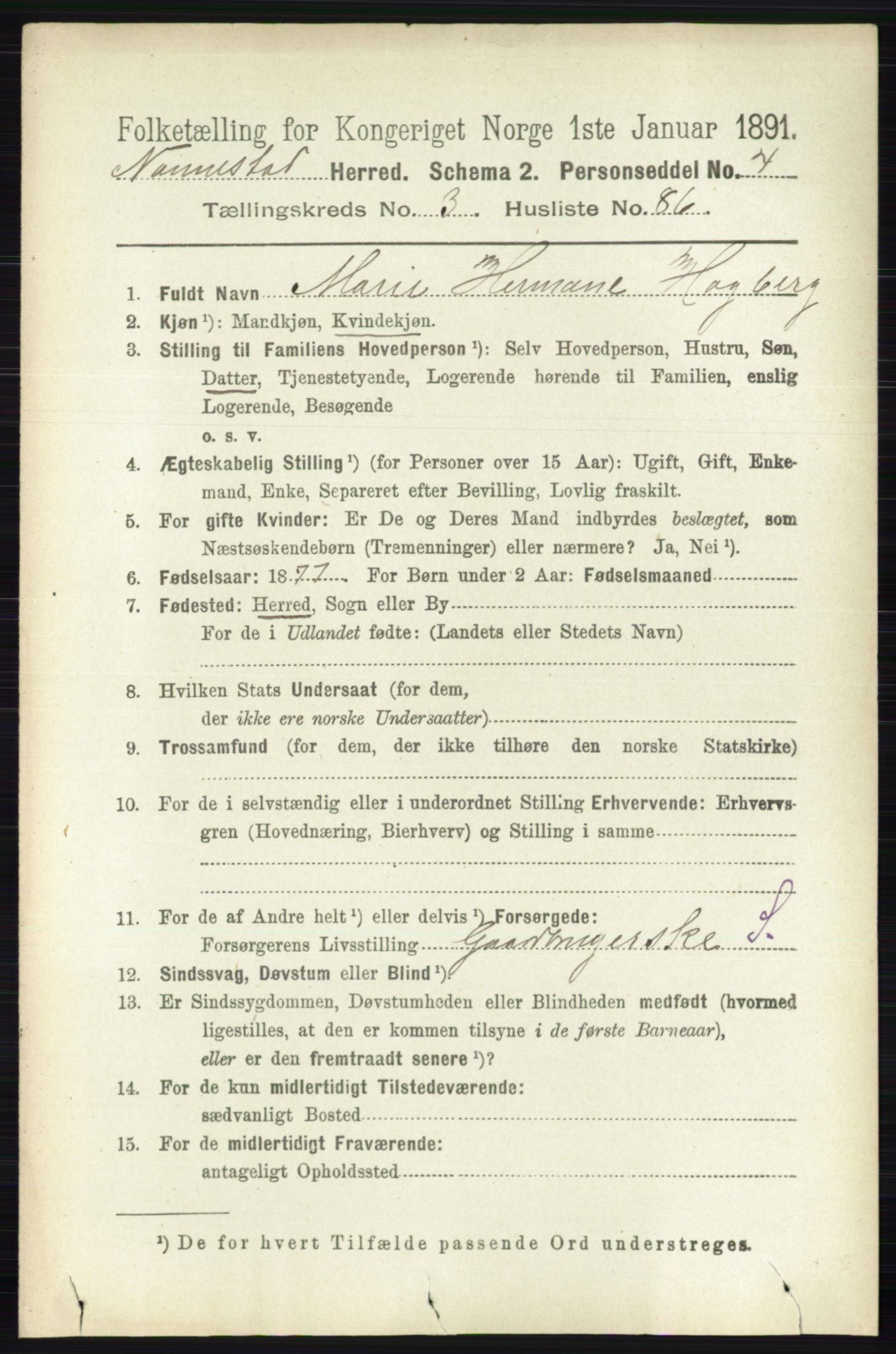 RA, 1891 census for 0238 Nannestad, 1891, p. 1960