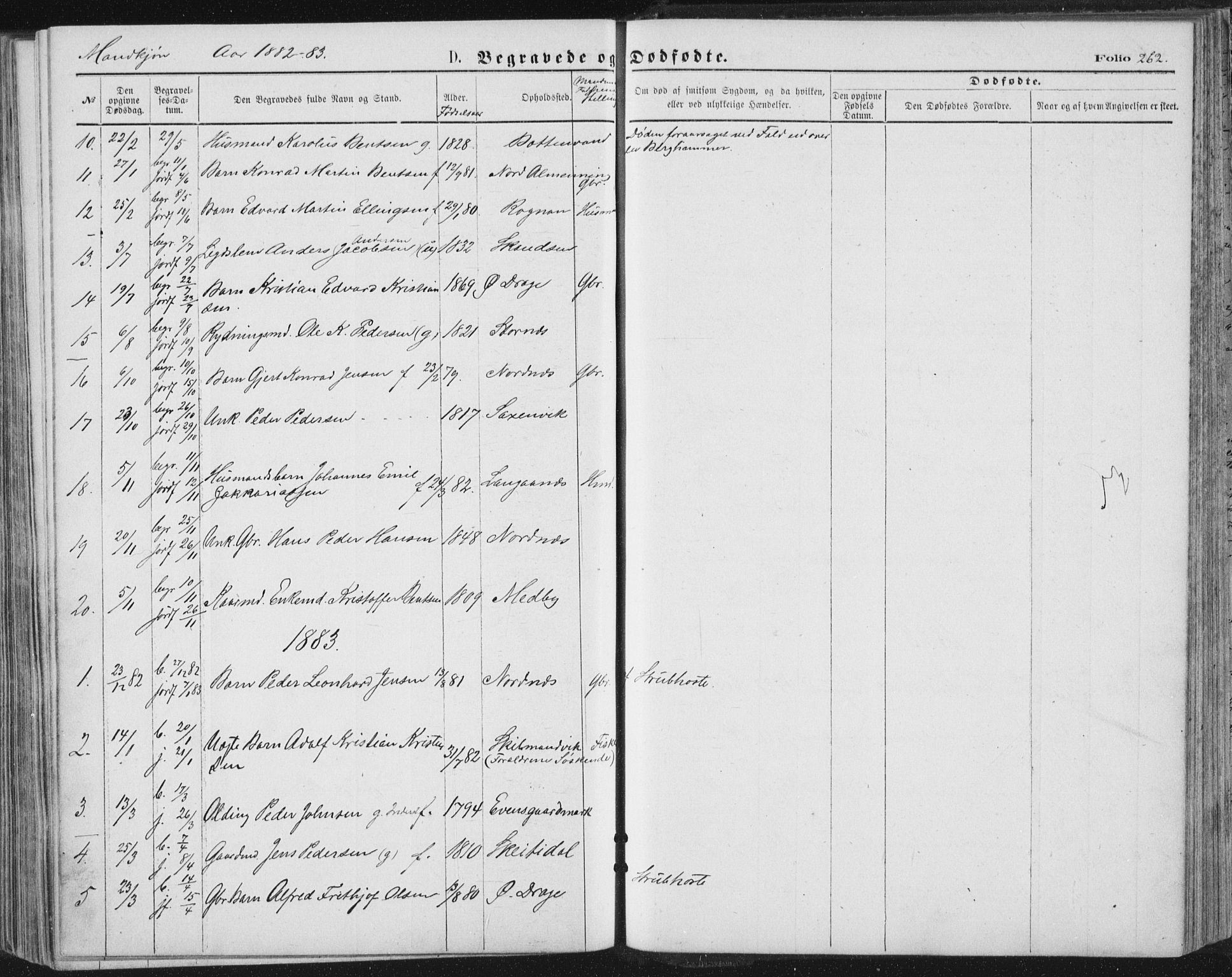 Ministerialprotokoller, klokkerbøker og fødselsregistre - Nordland, AV/SAT-A-1459/847/L0668: Parish register (official) no. 847A08, 1872-1886, p. 262