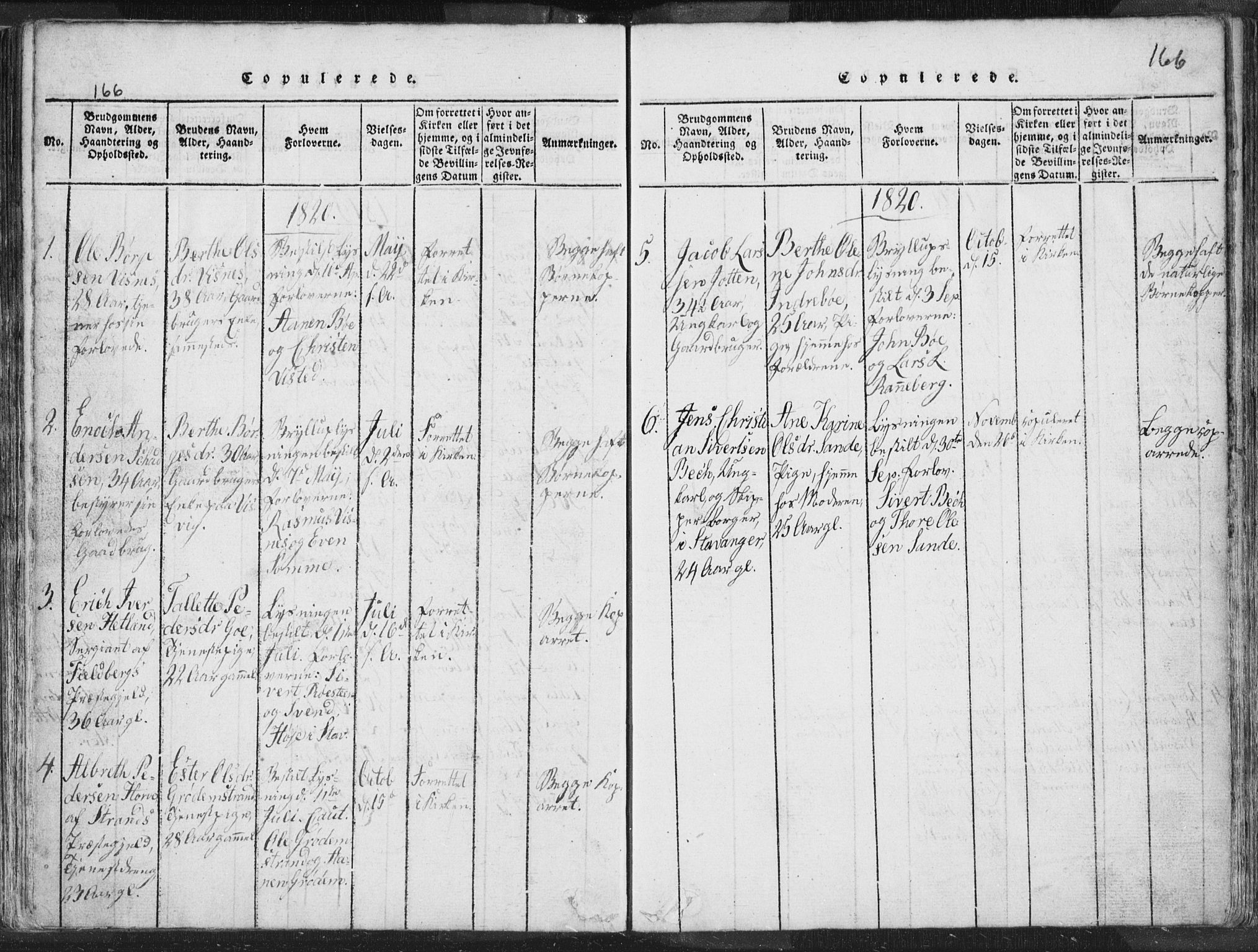 Hetland sokneprestkontor, AV/SAST-A-101826/30/30BA/L0001: Parish register (official) no. A 1, 1816-1856, p. 166