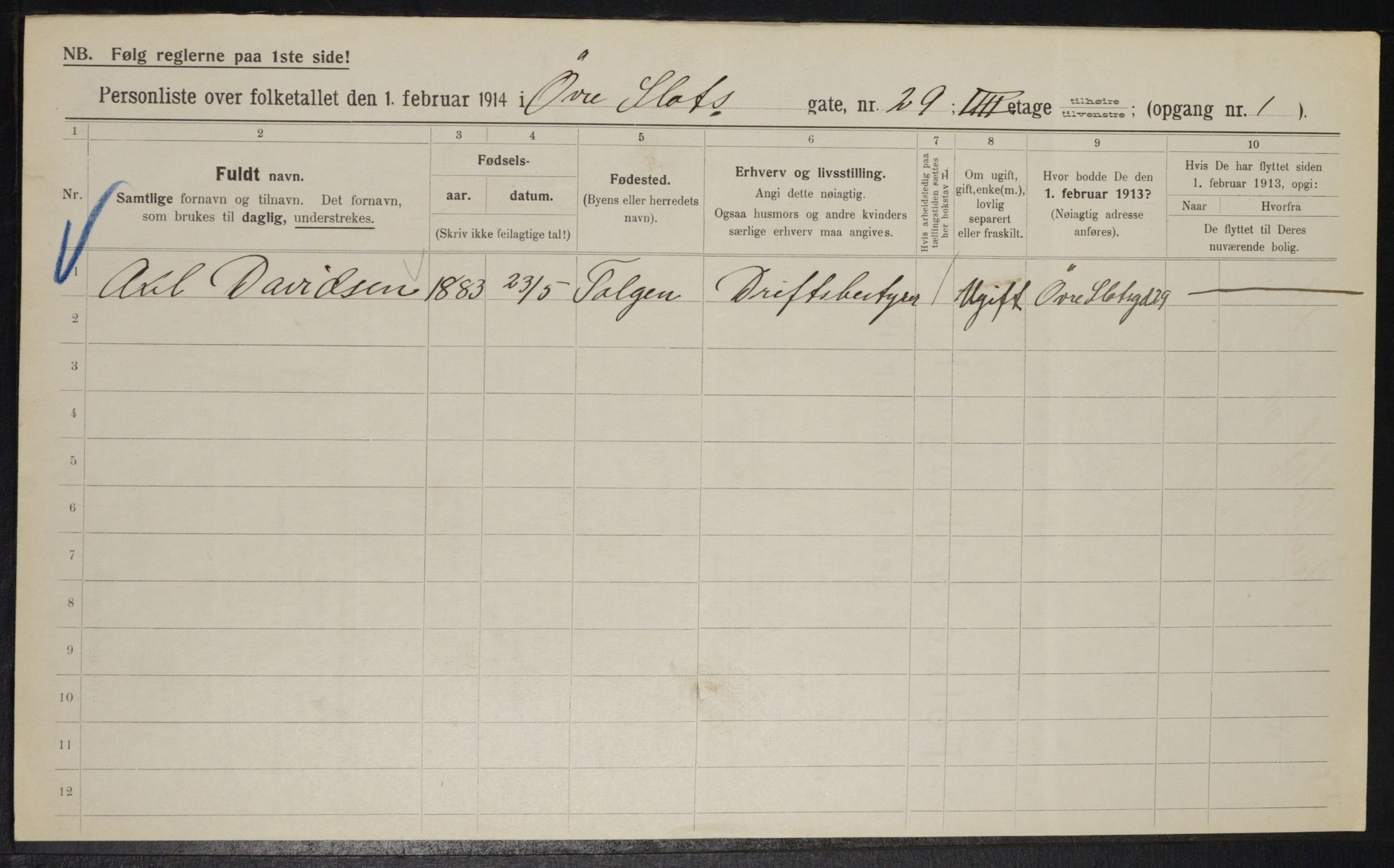 OBA, Municipal Census 1914 for Kristiania, 1914, p. 131031