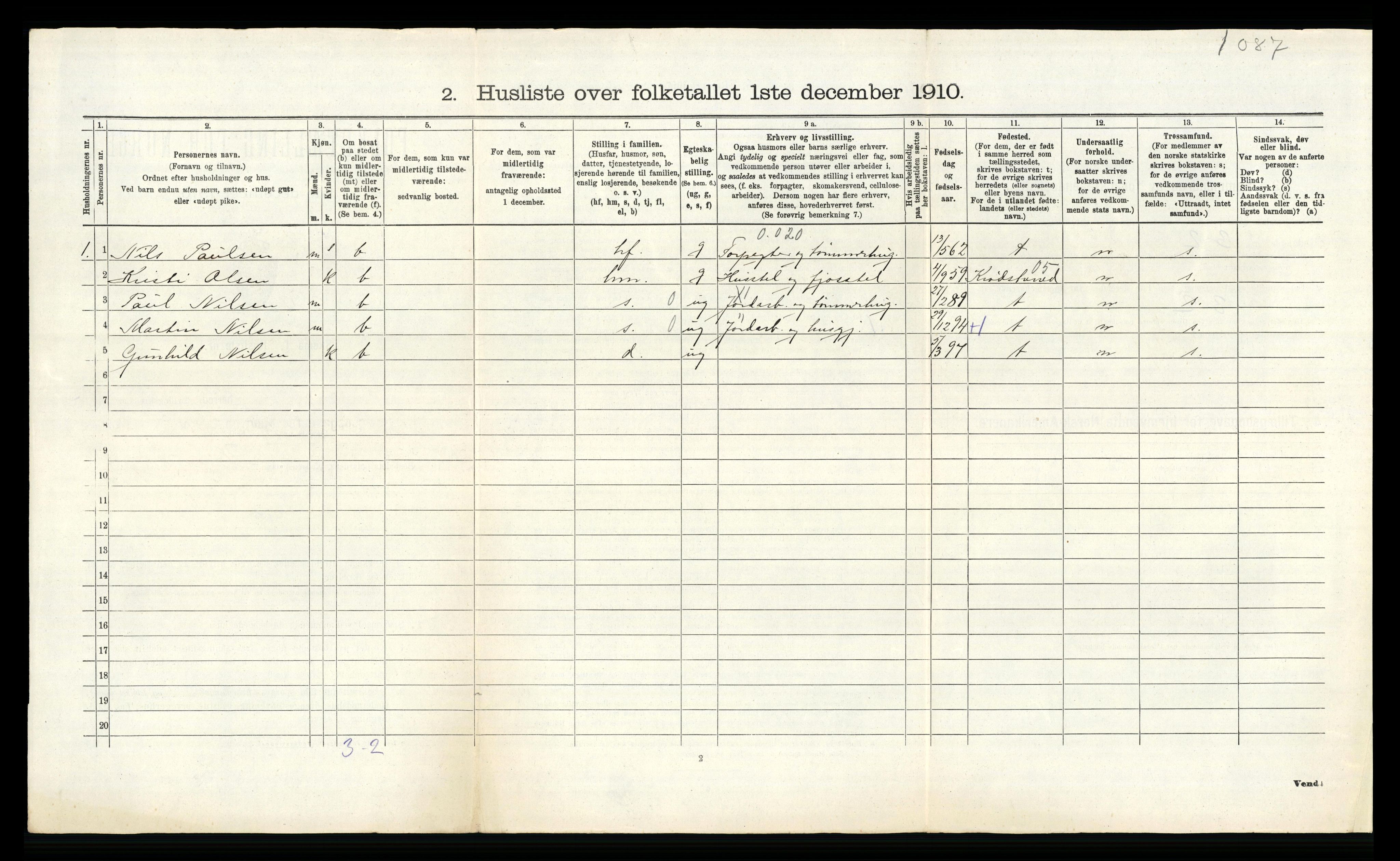 RA, 1910 census for Lier, 1910, p. 2587