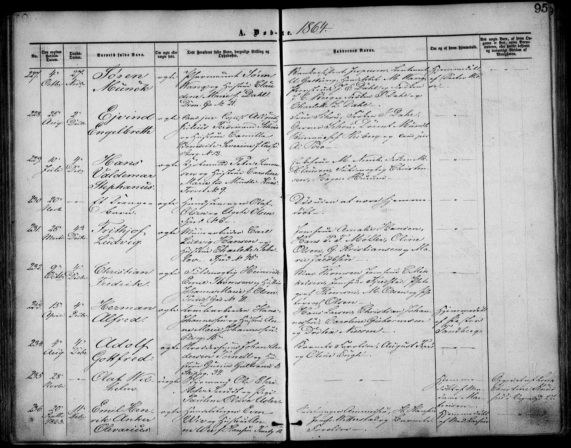 Oslo domkirke Kirkebøker, SAO/A-10752/F/Fa/L0016: Parish register (official) no. 16, 1863-1871, p. 95
