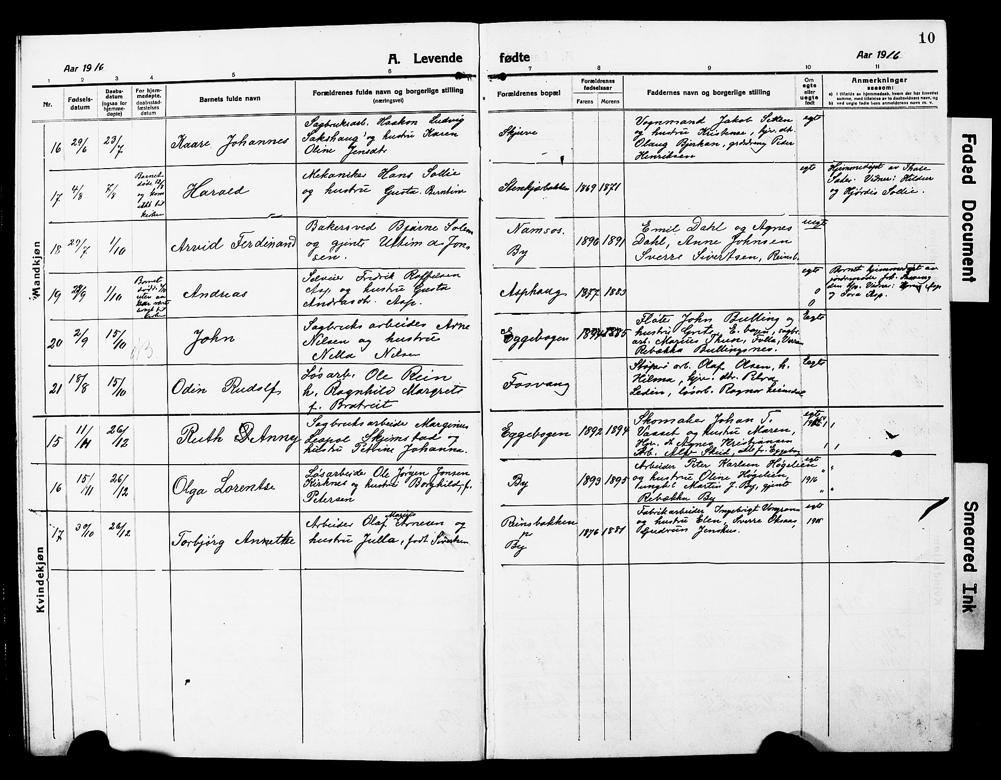 Ministerialprotokoller, klokkerbøker og fødselsregistre - Nord-Trøndelag, AV/SAT-A-1458/740/L0382: Parish register (copy) no. 740C03, 1915-1927, p. 10