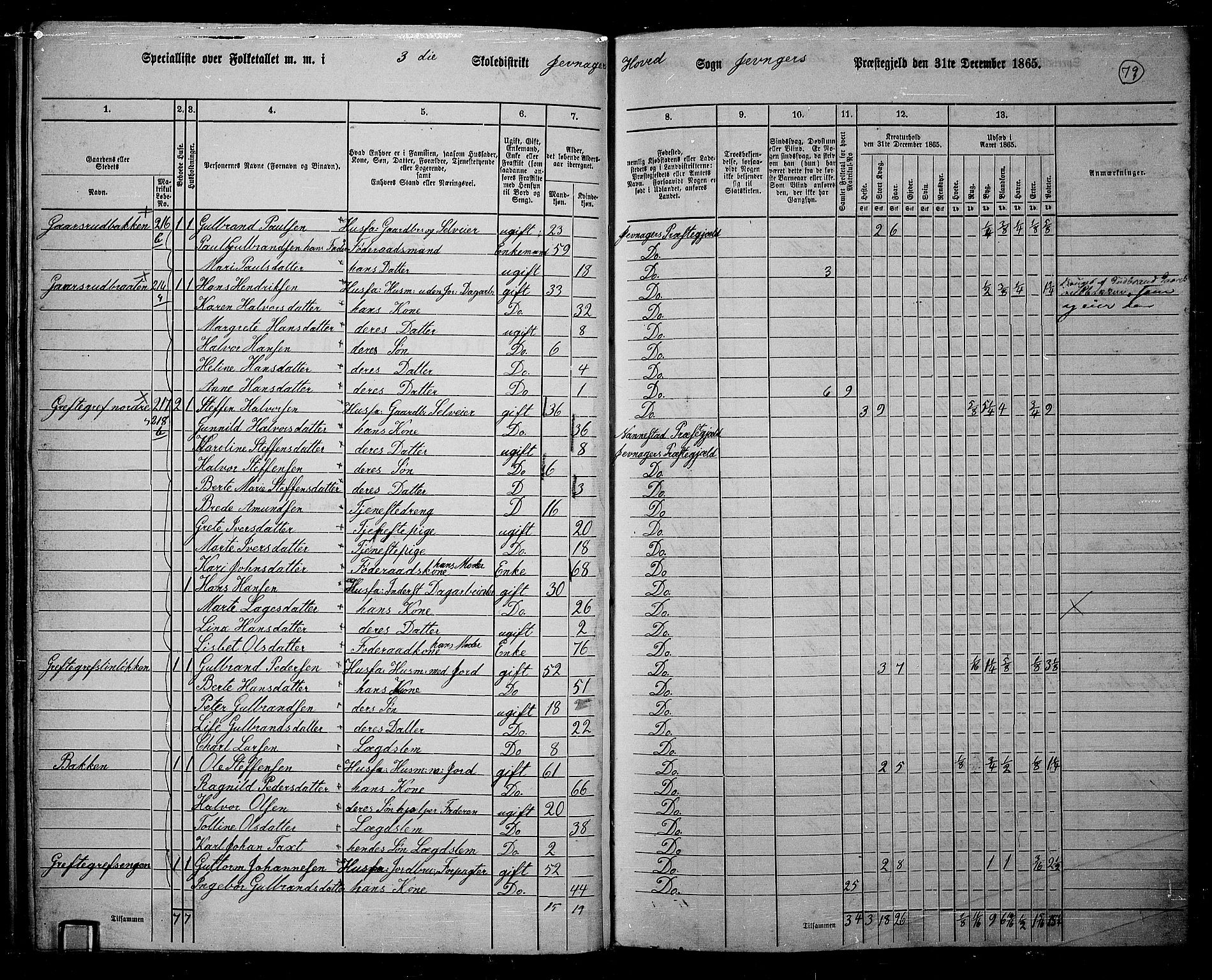 RA, 1865 census for Jevnaker, 1865, p. 77