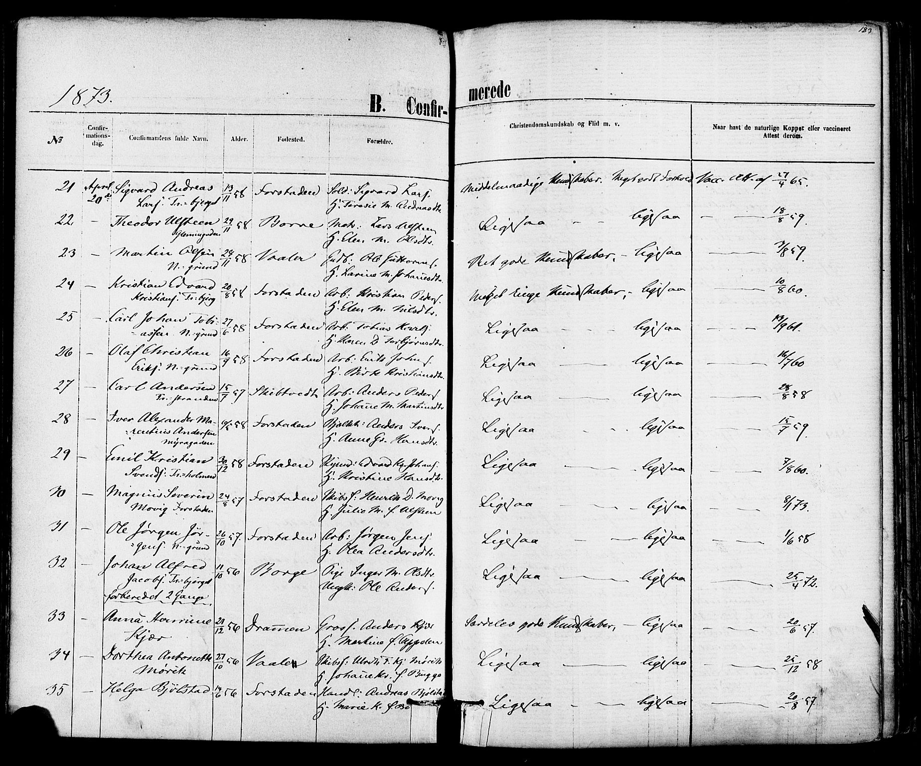 Fredrikstad domkirkes prestekontor Kirkebøker, SAO/A-10906/F/Fa/L0001: Parish register (official) no. 1, 1871-1878, p. 183
