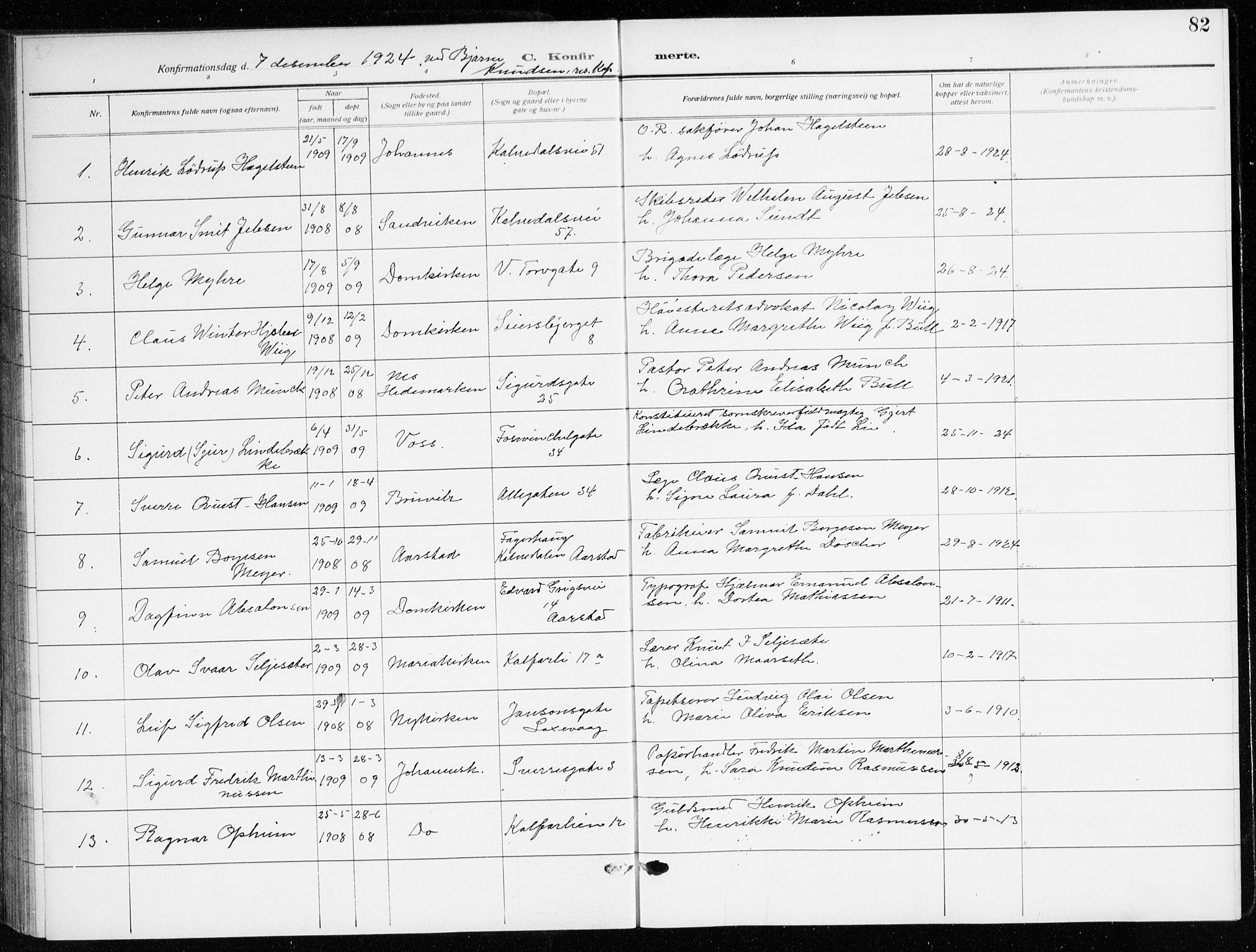 Domkirken sokneprestembete, SAB/A-74801/H/Haa/L0032: Parish register (official) no. C 7, 1915-1930, p. 82