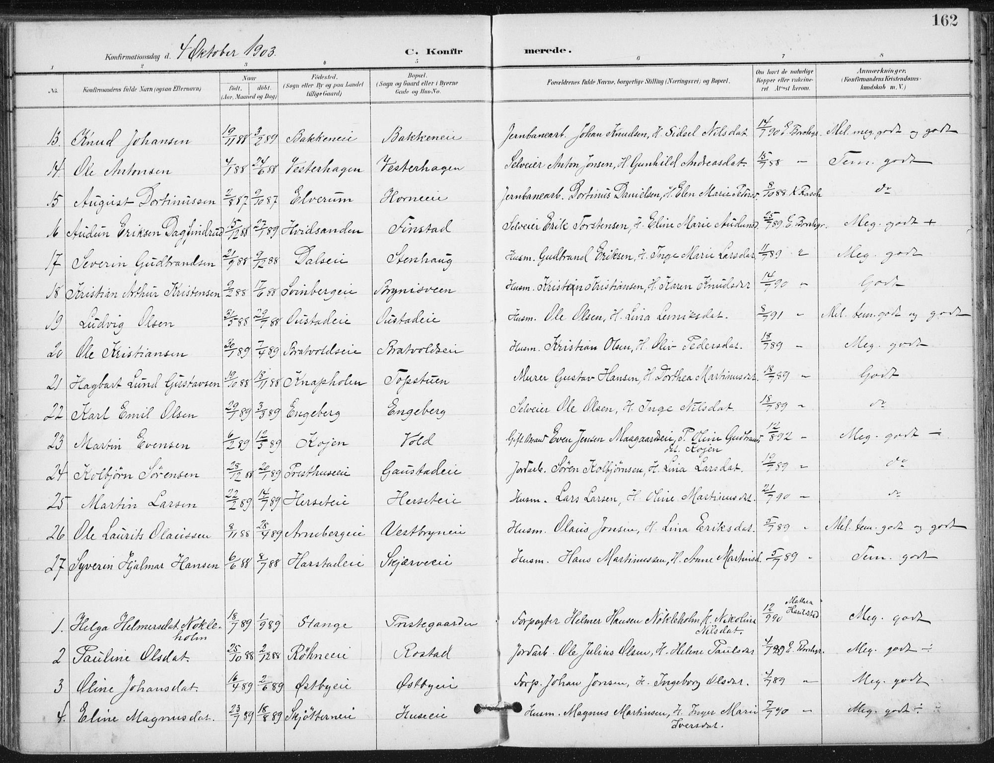 Romedal prestekontor, SAH/PREST-004/K/L0011: Parish register (official) no. 11, 1896-1912, p. 162