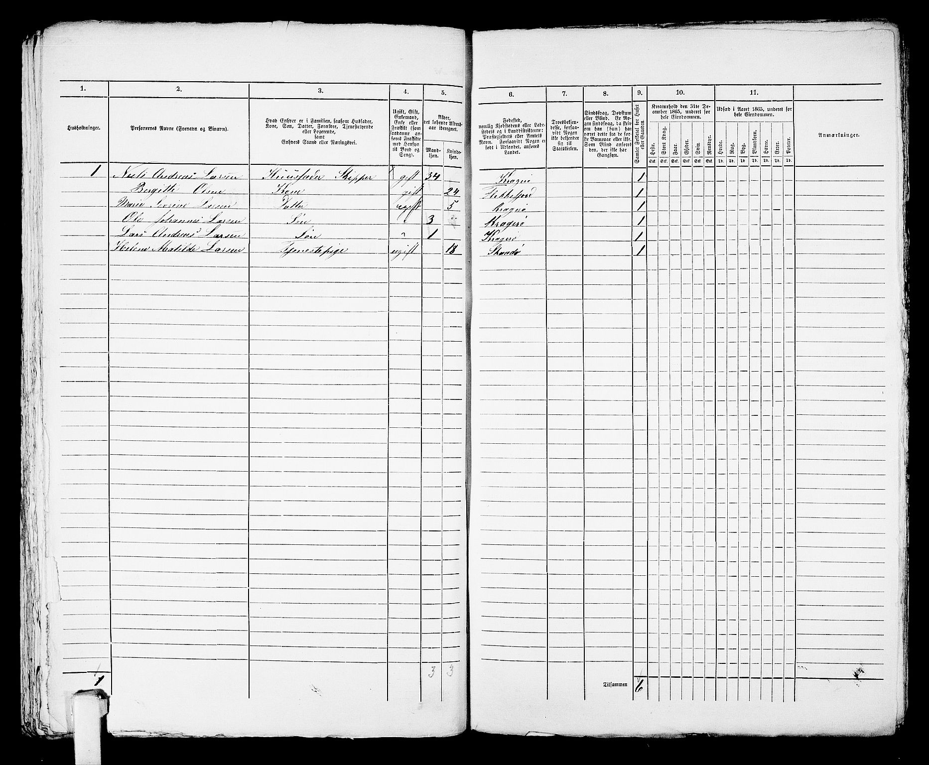 RA, 1865 census for Kragerø/Kragerø, 1865, p. 941