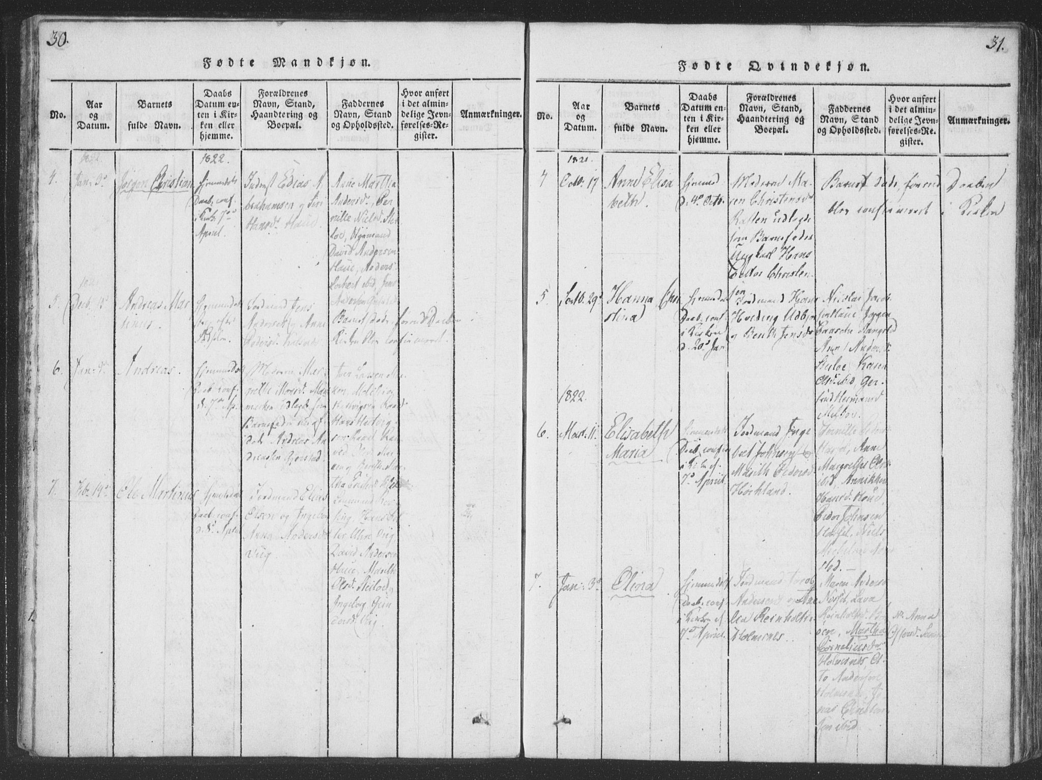 Ministerialprotokoller, klokkerbøker og fødselsregistre - Nordland, AV/SAT-A-1459/888/L1262: Parish register (copy) no. 888C01, 1820-1836, p. 30-31