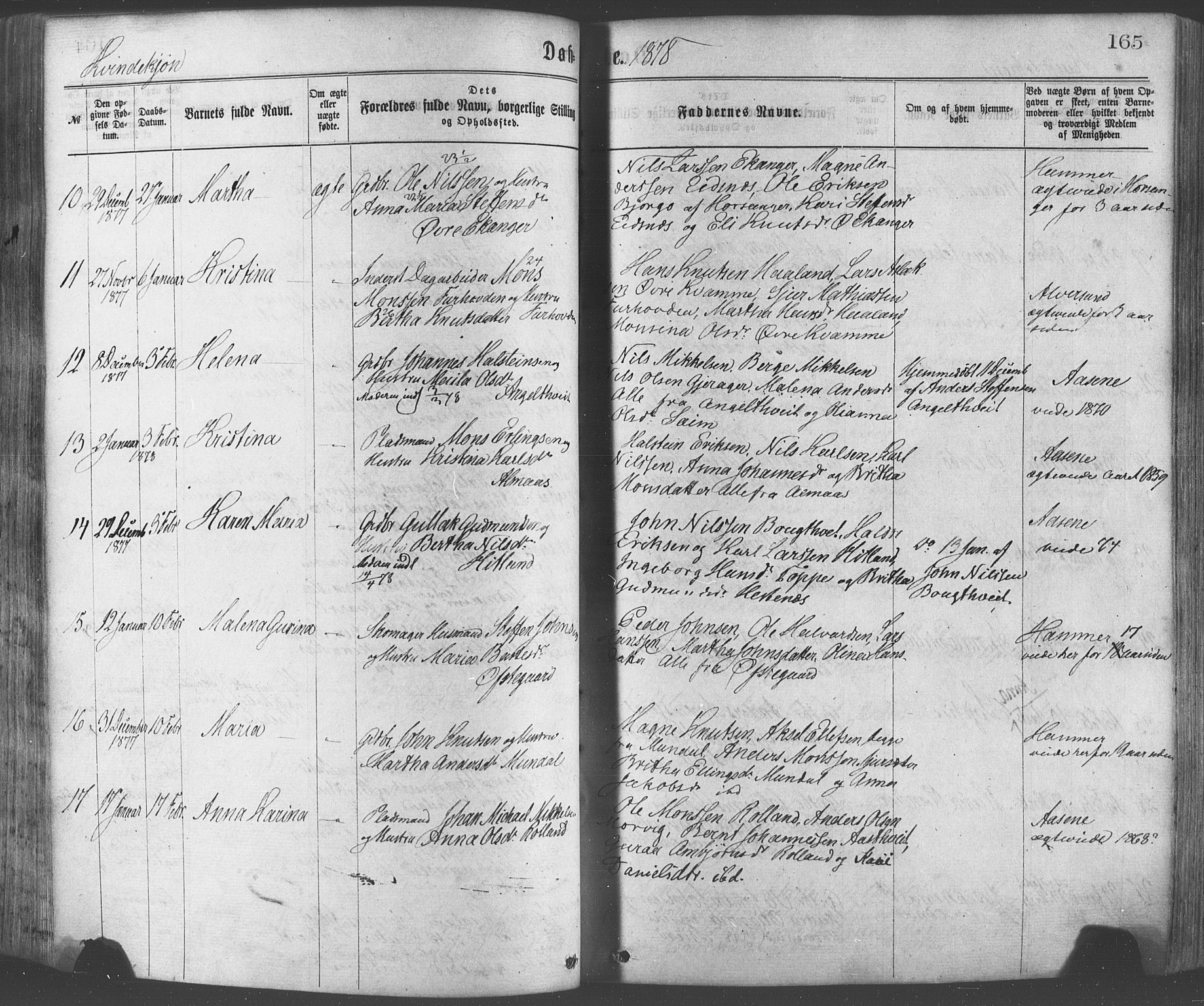 Hamre sokneprestembete, AV/SAB-A-75501/H/Ha/Haa/Haaa/L0015: Parish register (official) no. A 15, 1870-1881, p. 165