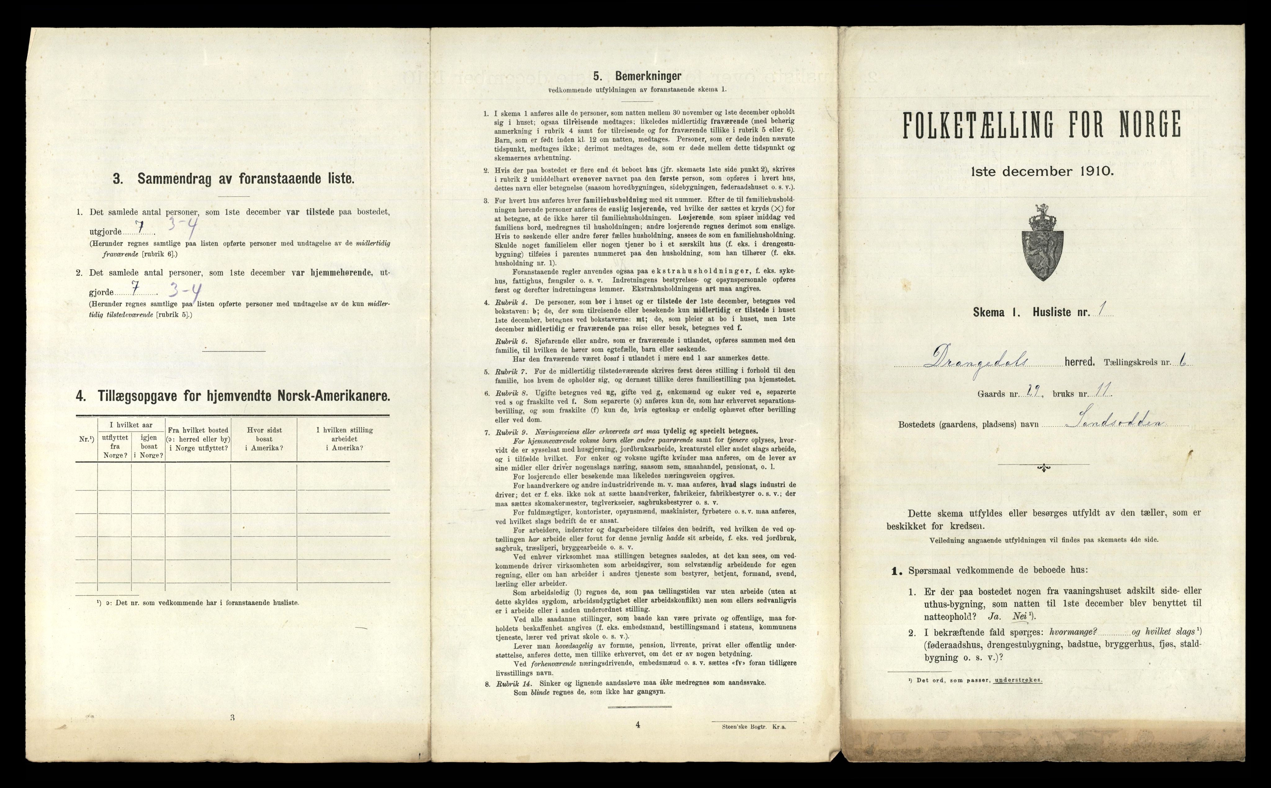 RA, 1910 census for Drangedal, 1910, p. 495