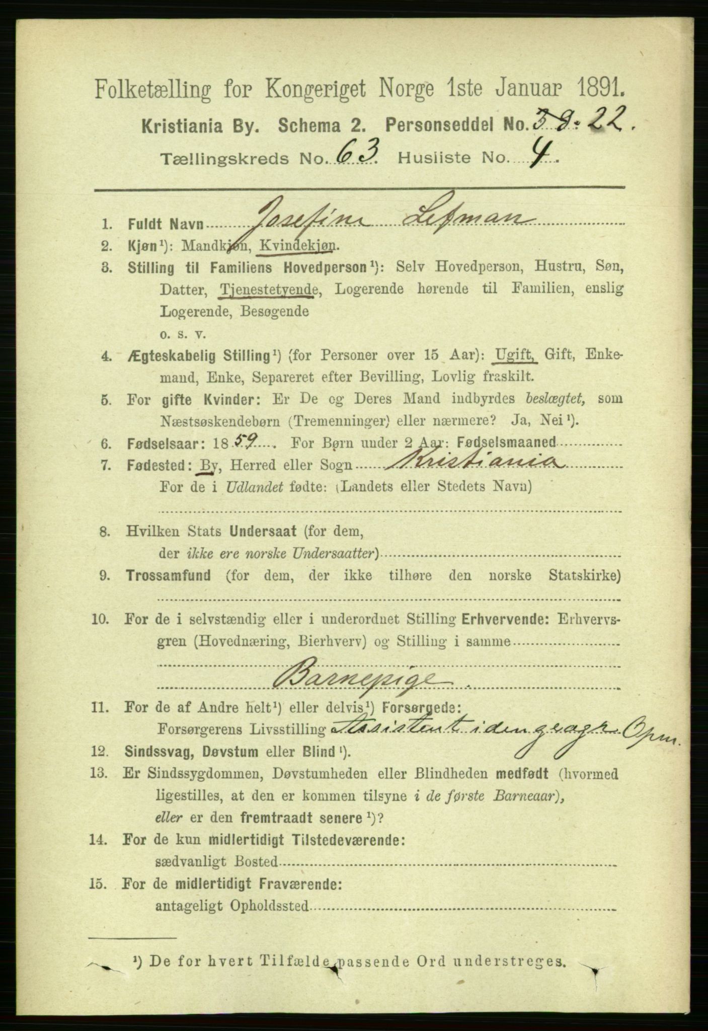 RA, 1891 census for 0301 Kristiania, 1891, p. 33905